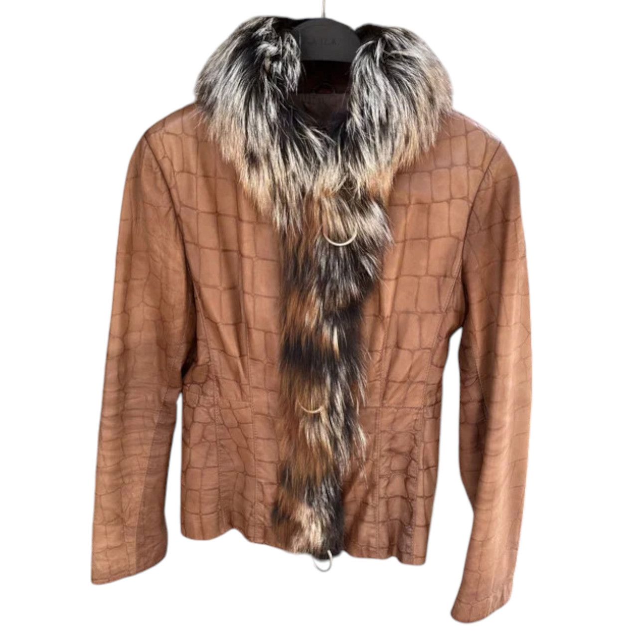Womens leather jacket silver fox fur sz S / it 42