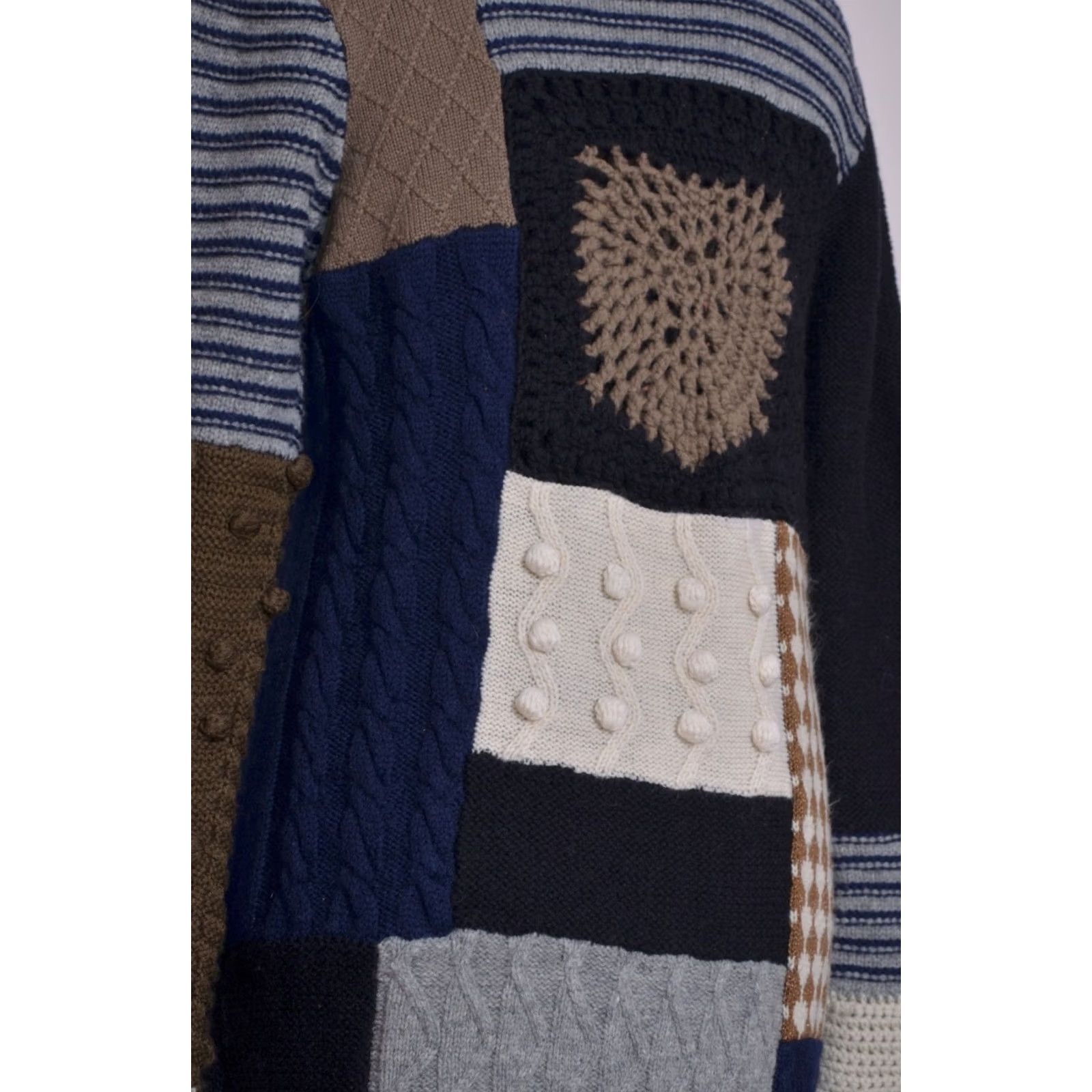 Moschino Love Moschino Patchwork Knit Cardigan Coat Crochet Trim Tie Front UK12 US8 Size XL / US 12-14 / IT 48-50 - 5 Thumbnail