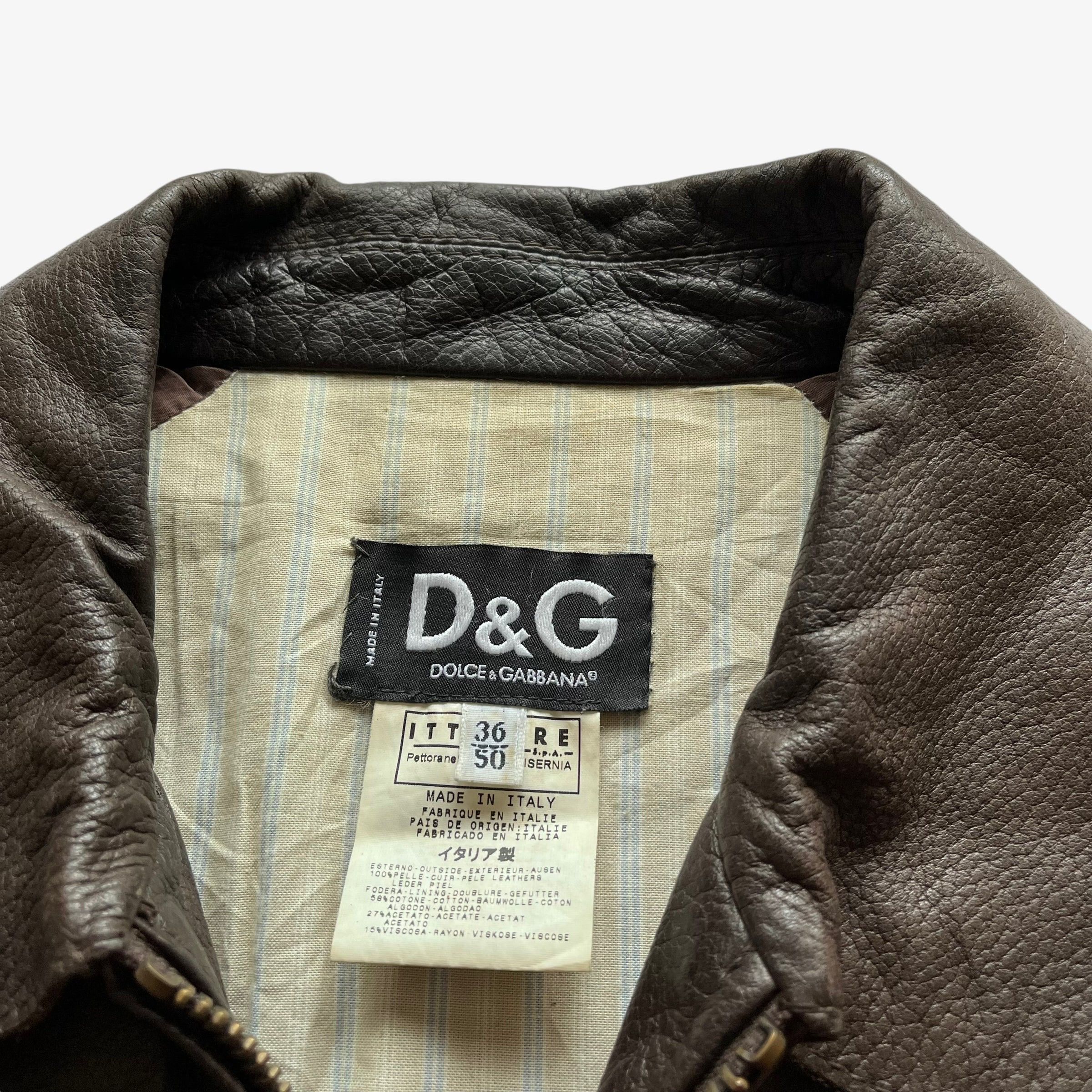 Dolce & Gabbana Vintage 90s Men's Dolce & Gabbana Brown Leather Pilot Jacket Size US M / EU 48-50 / 2 - 2 Thumbnail