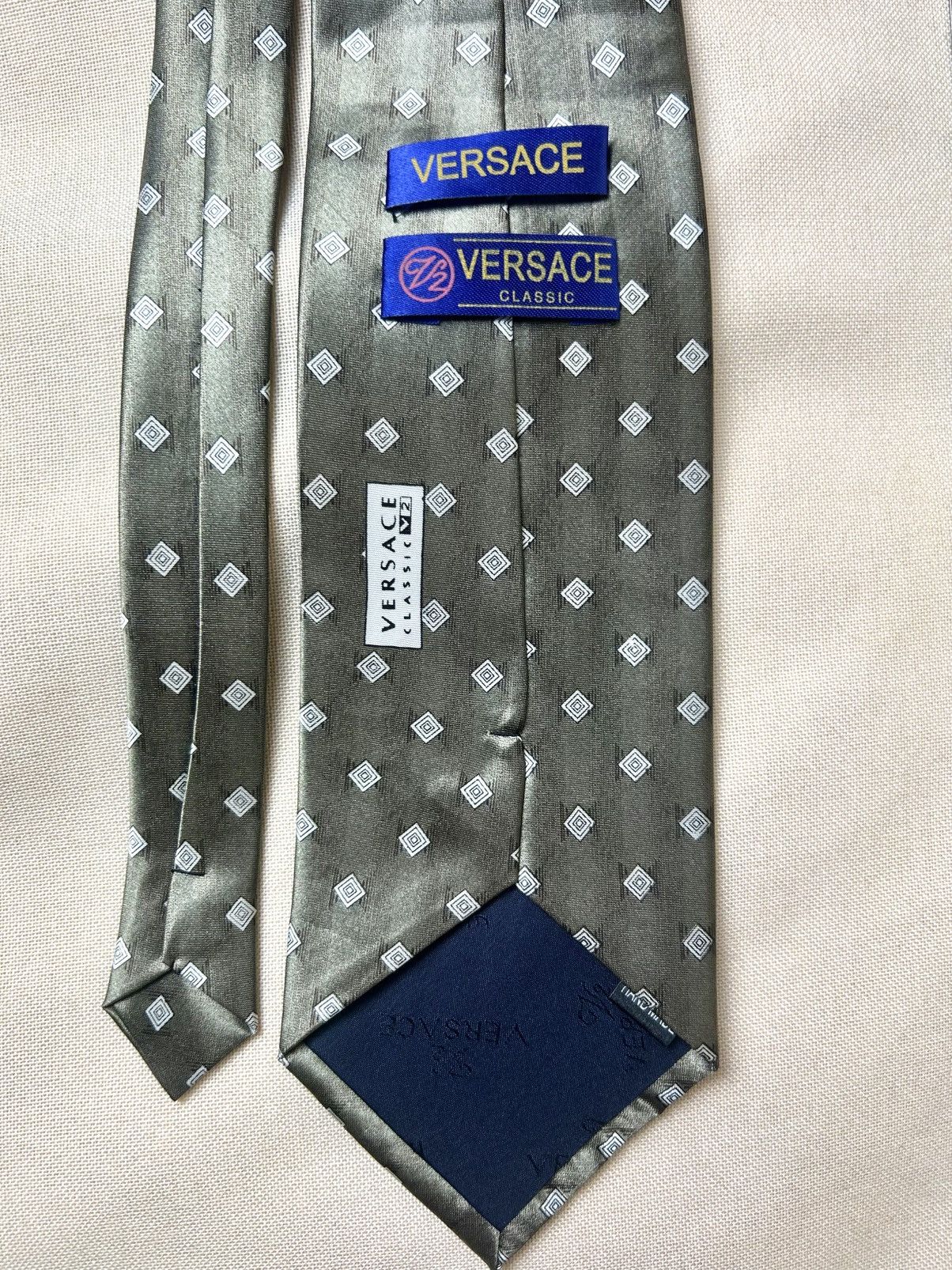 Versace Versace classic V2 geometric gray olive Silk Mens Tie Size ONE SIZE - 3 Thumbnail
