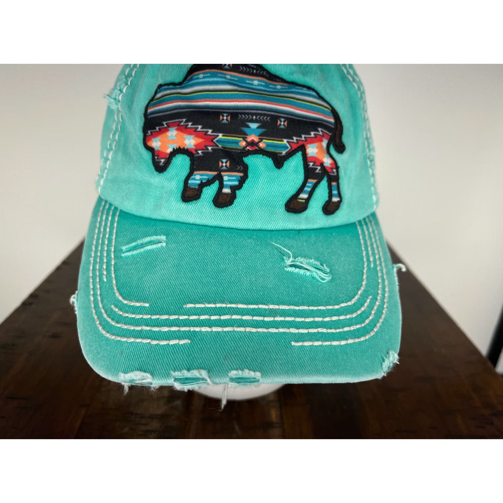 Altea VINTAGE Buffalo Hat Cap Strap Back Adult One Size Teal Cotton Distress Aztec Cap Hat Baseball Cap Nike? Size ONE SIZE - 3 Thumbnail