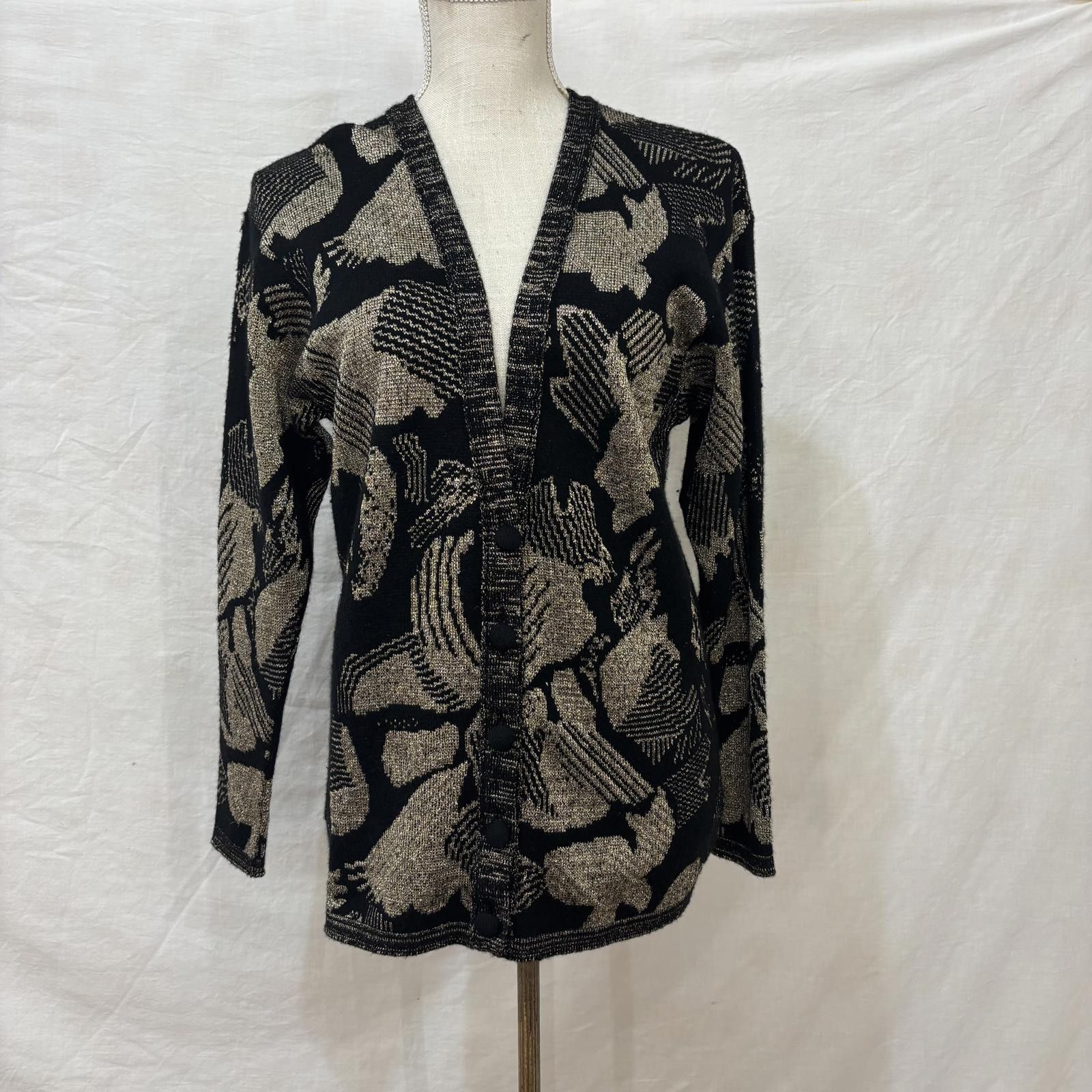 Other Vtg 80s metallic knit black & gold cardigan by Betty Hanson Size M / US 6-8 / IT 42-44 - 1 Thumbnail