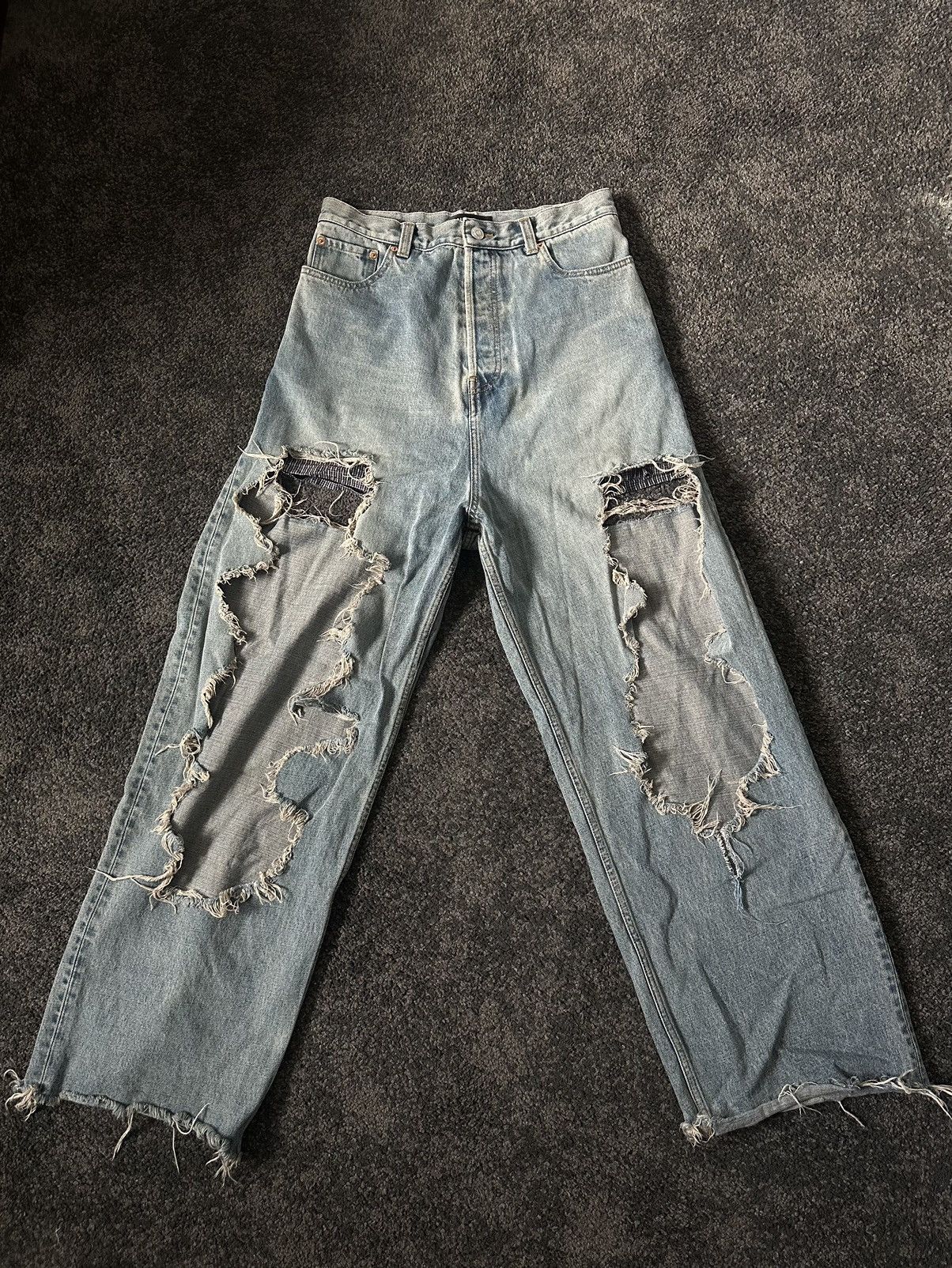 image of Balenciaga Aw21 Destroyed Baggy Jeans in Blue, Men's (Size 30)