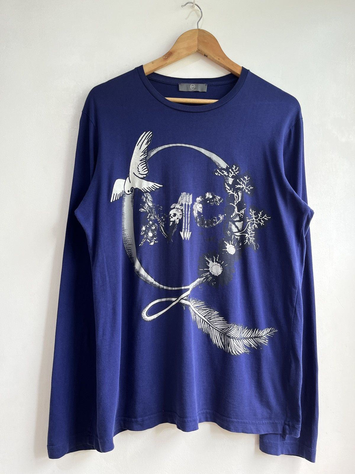 Alexander McQueen Alexander McQueen Navy Metallic Nature Long-Sleeve Tee Size US M / EU 48-50 / 2 - 1 Thumbnail