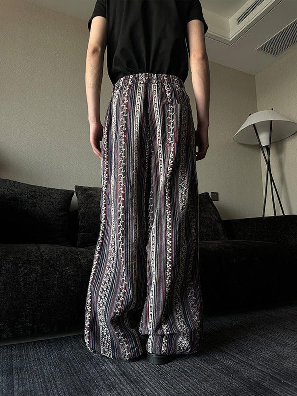 Vintage Black Patterned Wide Leg Pants, Loose Fit Trousers Size US 30 / EU 46 - 3 Thumbnail