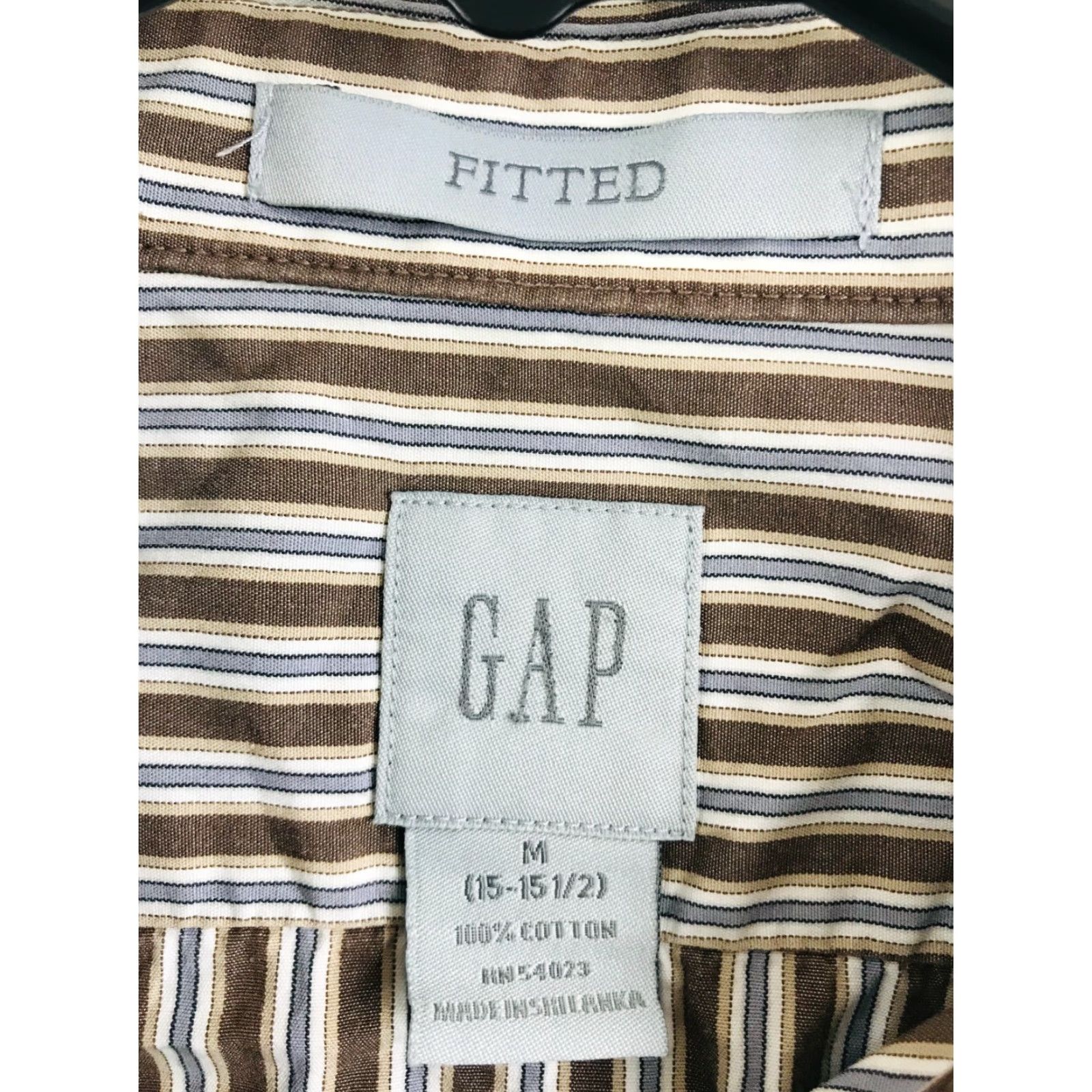 Gap VINTAGE Gap Dress Shirt Mens Size M 15-15 1/2 Button-Down Long Sleeve Brown Striped Non-Iron Size 40R - 5 Thumbnail