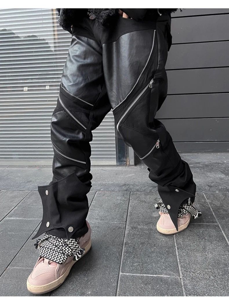 Designer × Vintage Patchwork Faux Multiple Zippers Jeans Trousers Leather Pants Size US 30 / EU 46 - 3 Thumbnail