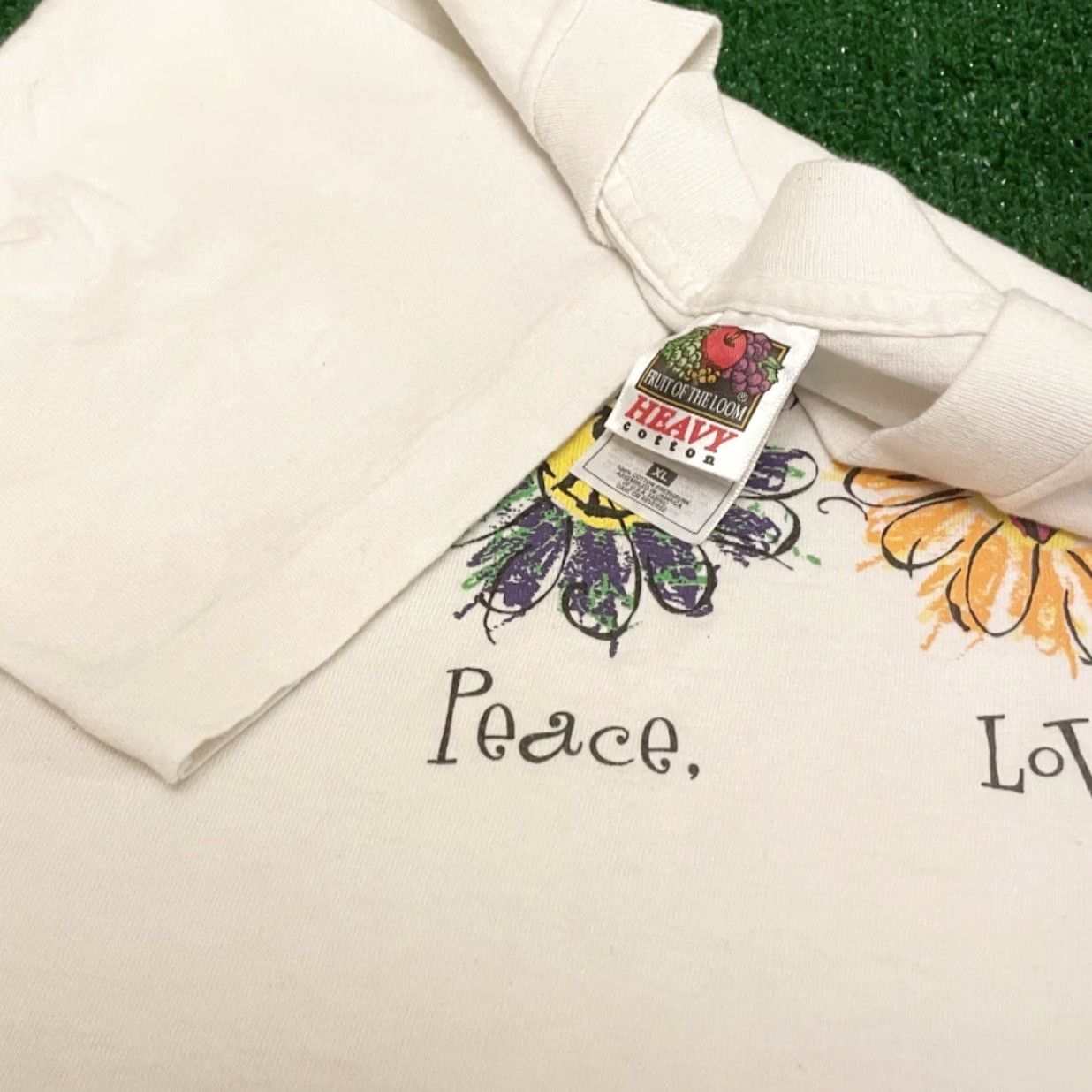 Vintage VINTAGE 90s Peace Love Happiness Flowers VTG Shirt Mens XL USA Single Stitch Shirt Mens XL White 90s Hippie Love Flower Womens/Mens? Size US XL / EU 56 / 4 - 2 Thumbnail