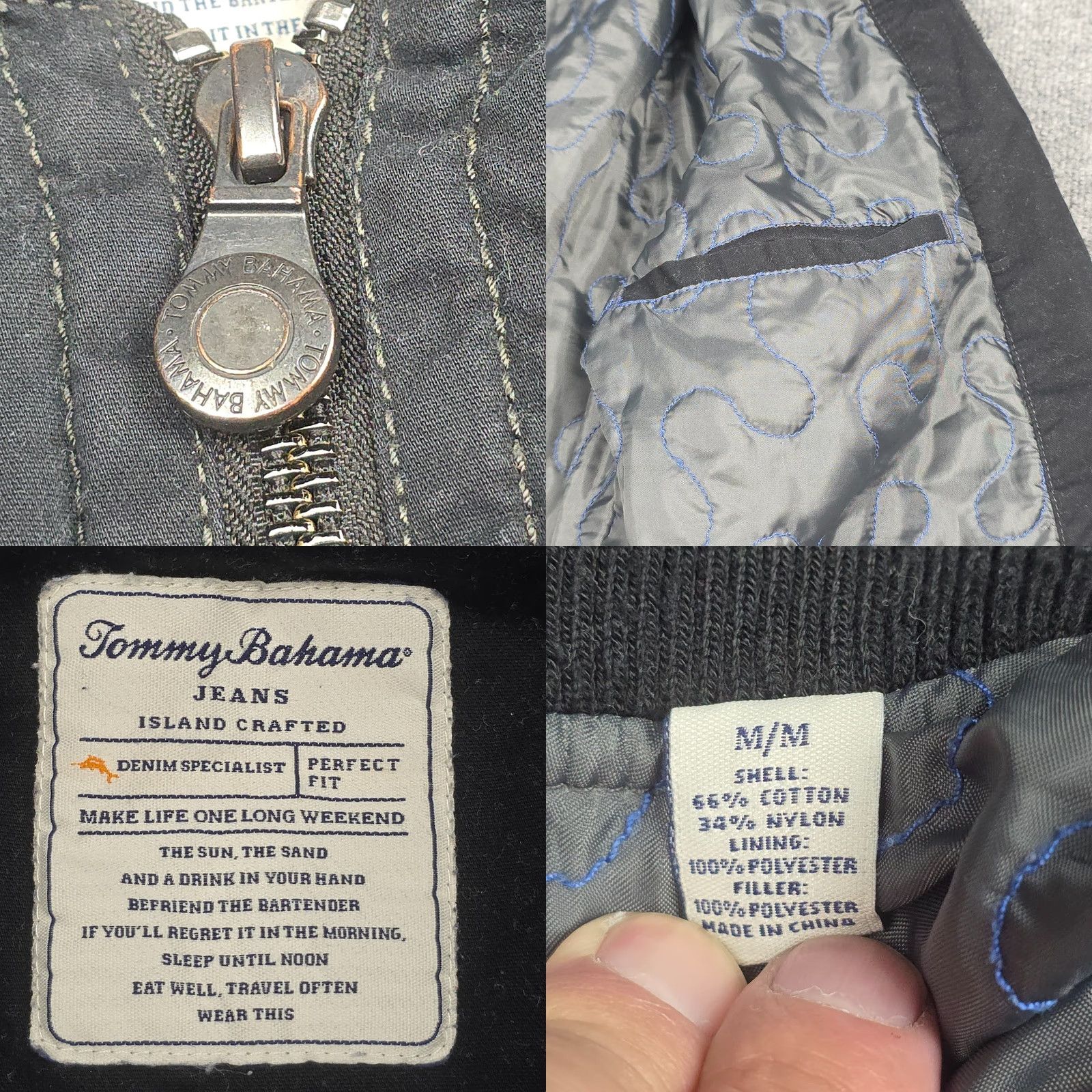 Tommy Bahama Tommy Bahama Bomber Jacket Men M Black Island Crafted Cotton Blend Zip Size US M / EU 48-50 / 2 - 8 Thumbnail