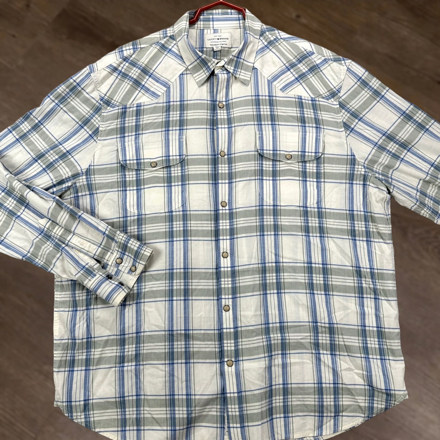 Lucky Brand Lucky Brand Shirt Button Up Mens XL Blue White Plaid Western Pearl Snap Saturday Size US XL / EU 56 / 4 - 1 Thumbnail