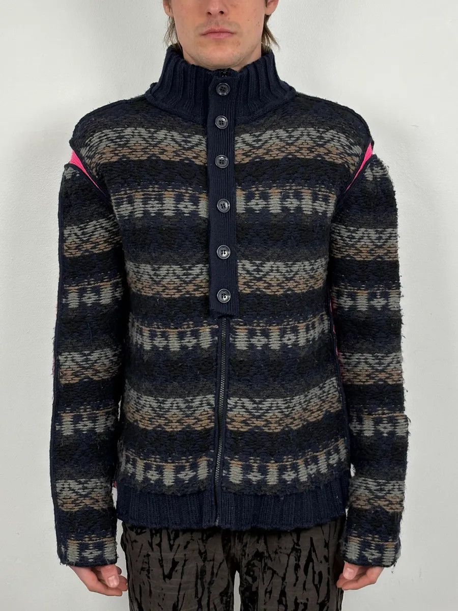 Dolce & Gabbana 2000s Dolce & Gabbana Navy Abstract & Pink Wool Zip-up Sweater Size US M / EU 48-50 / 2 - 2 Thumbnail