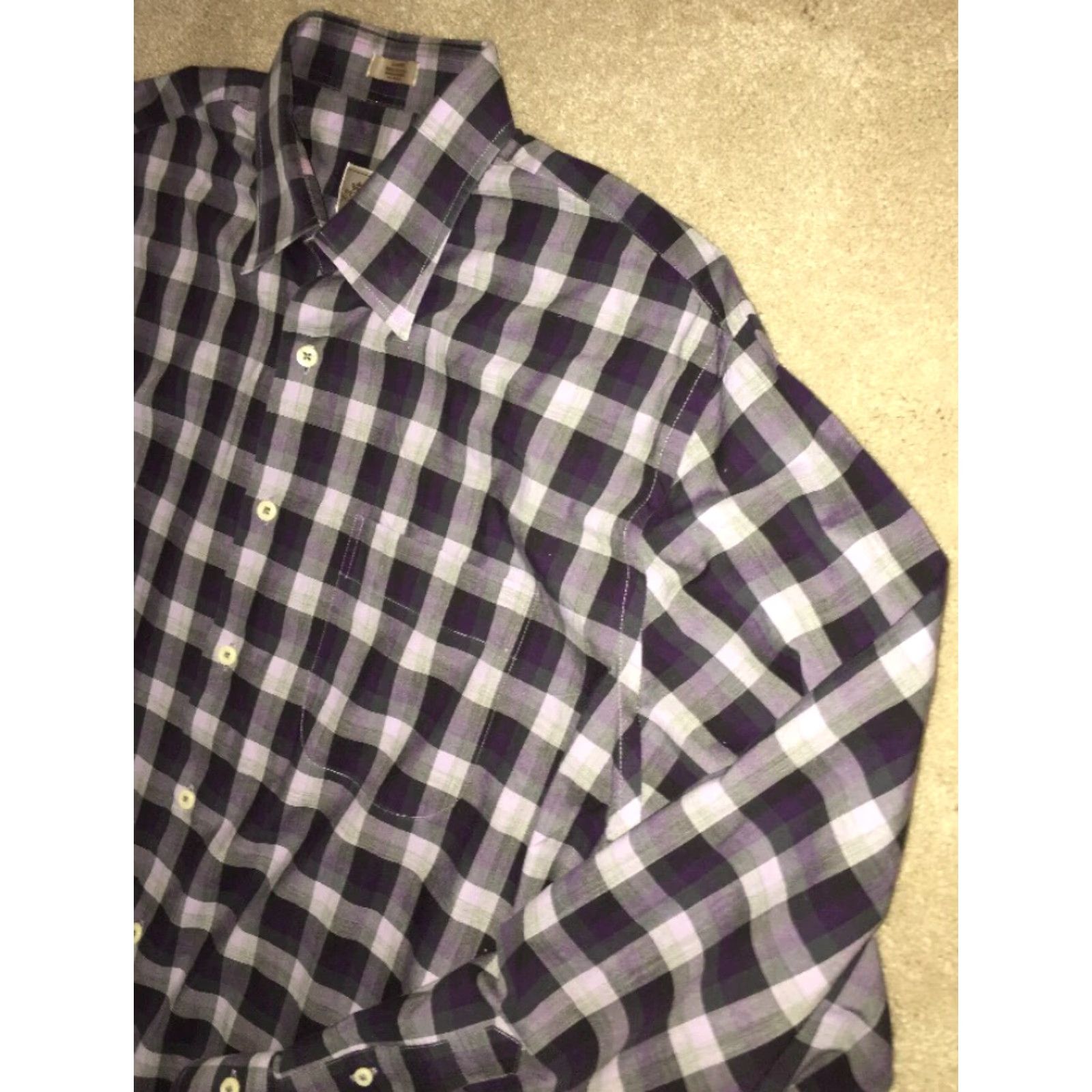 Peter Millar Peter Millar Men's Long Sleeve Button-Front Shirt Size Large Purple Plaid Cotton Size US L / EU 52-54 / 3 - 2 Thumbnail
