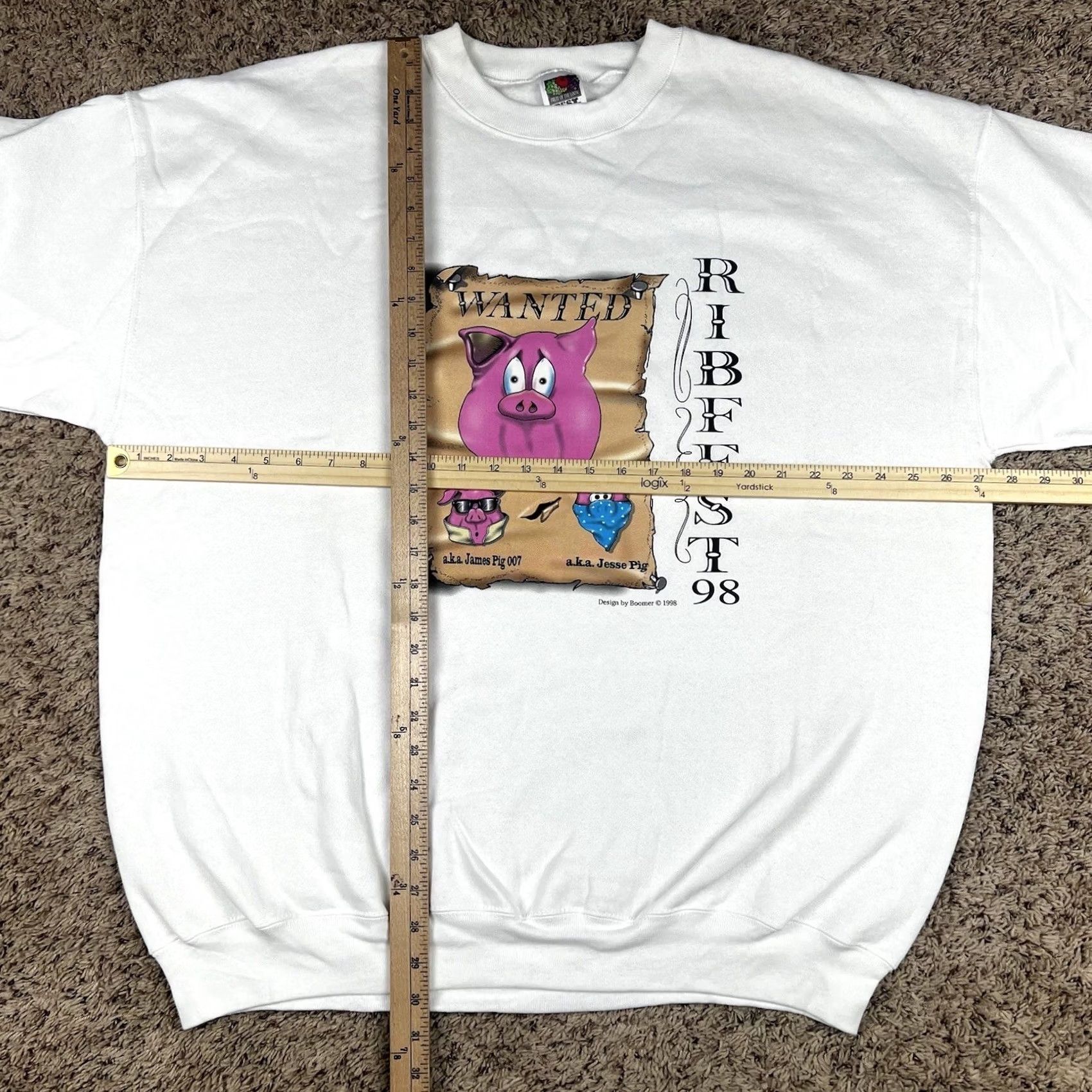 Fruit Of The Loom VINTAGE Pig Swine Ribfest 1998 Graphic Crewneck Sweatshirt 2XL Pullover White 90s Fruits Of The Loom Mens Size US XXL / EU 58 / 5 - 7 Thumbnail