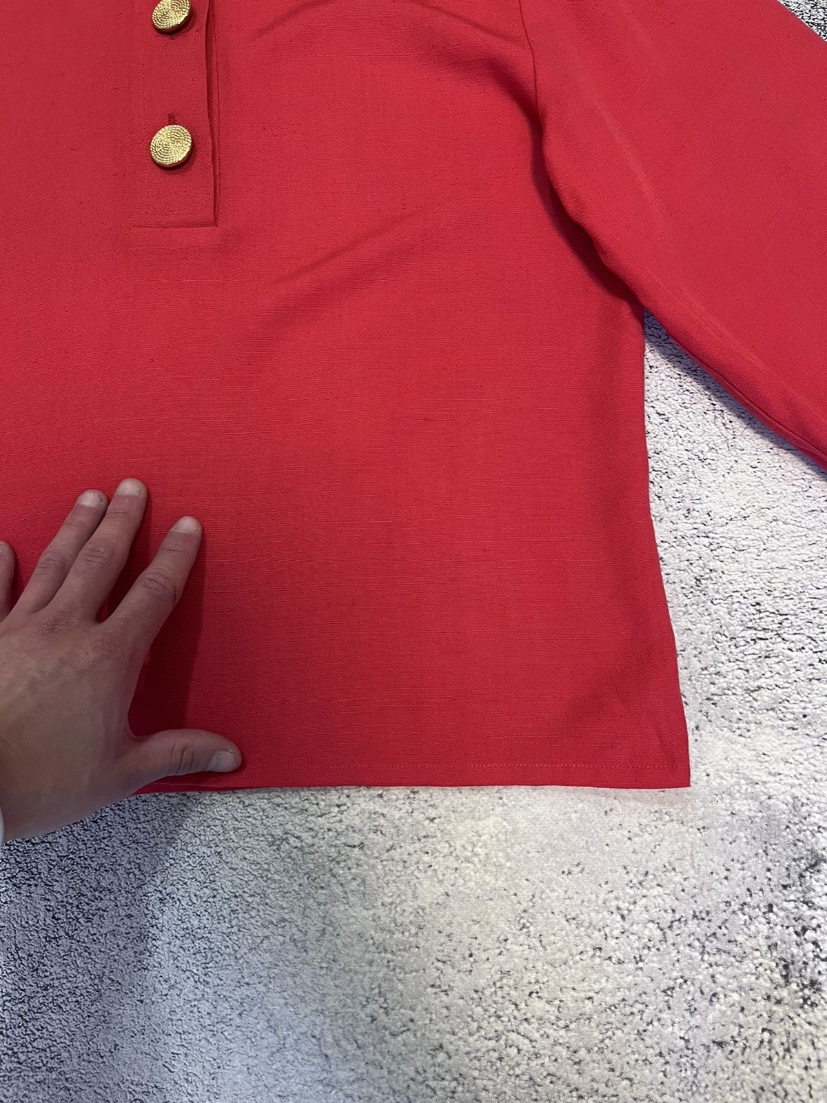 Yves Saint Laurent YSL Variation Red Silk Linen Blouse Gold Buttons Vintage F38 Size S / US 4 / IT 40 - 21 Thumbnail