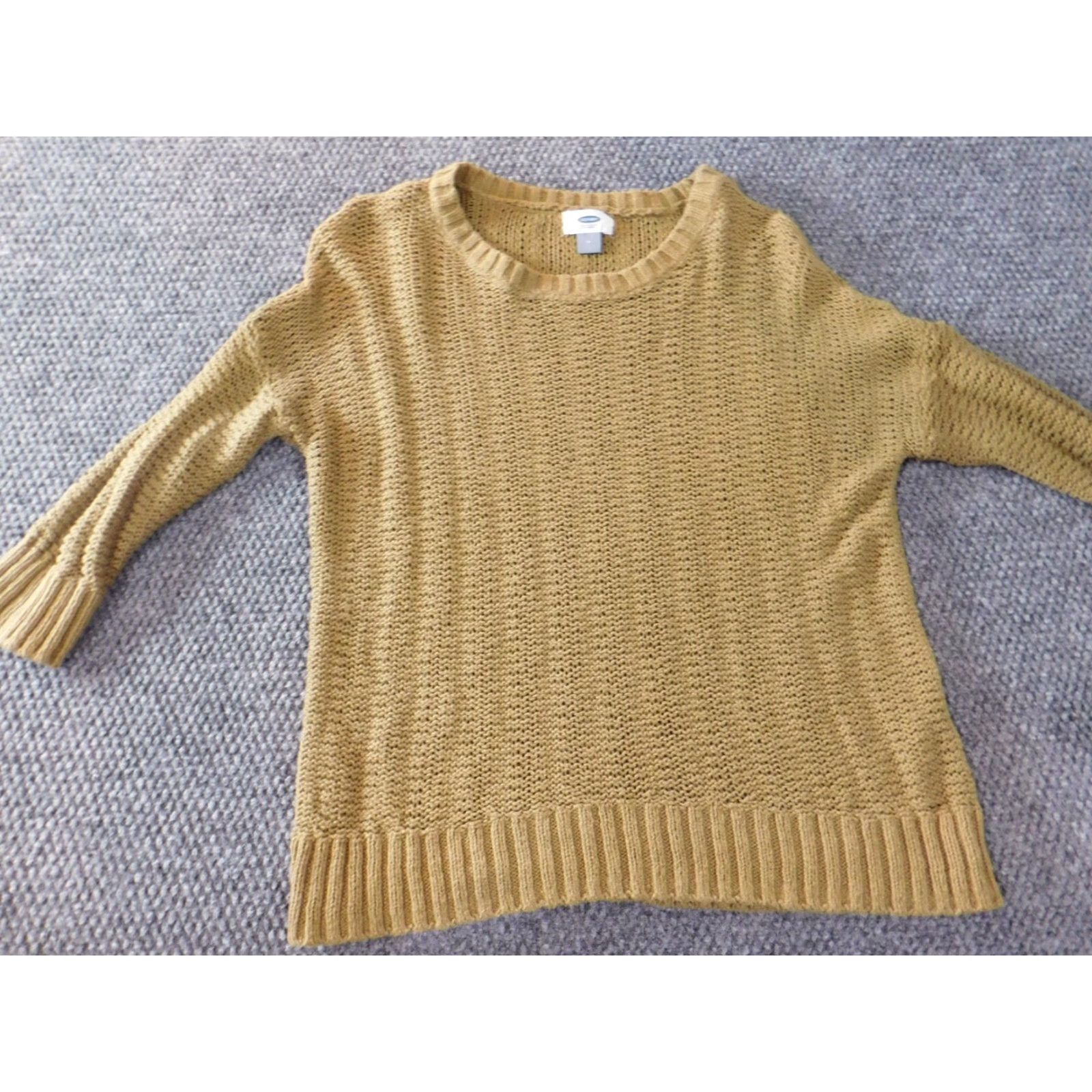Old Navy Old Navy Womens Sweater Medium Green Pullover Crewneck Stretch Knit Striped Chunky-Knit Raglan Sleeve Bow Button Crew Neck Open Size M / US 6-8 / IT 42-44 - 3 Thumbnail