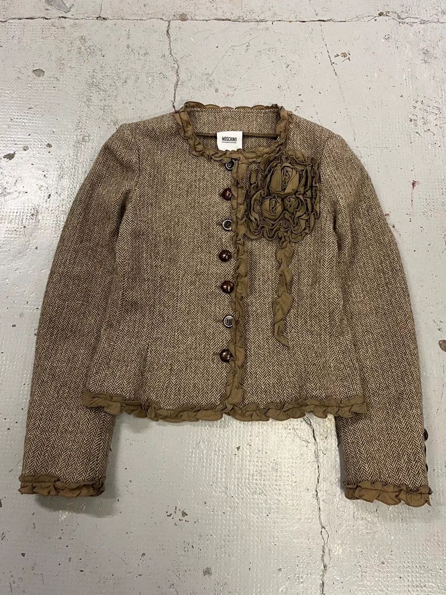 Moschino 2000s Moschino Flower Wool Ruffled Beige Jacket Size S / US 4 / IT 40 - 5 Thumbnail