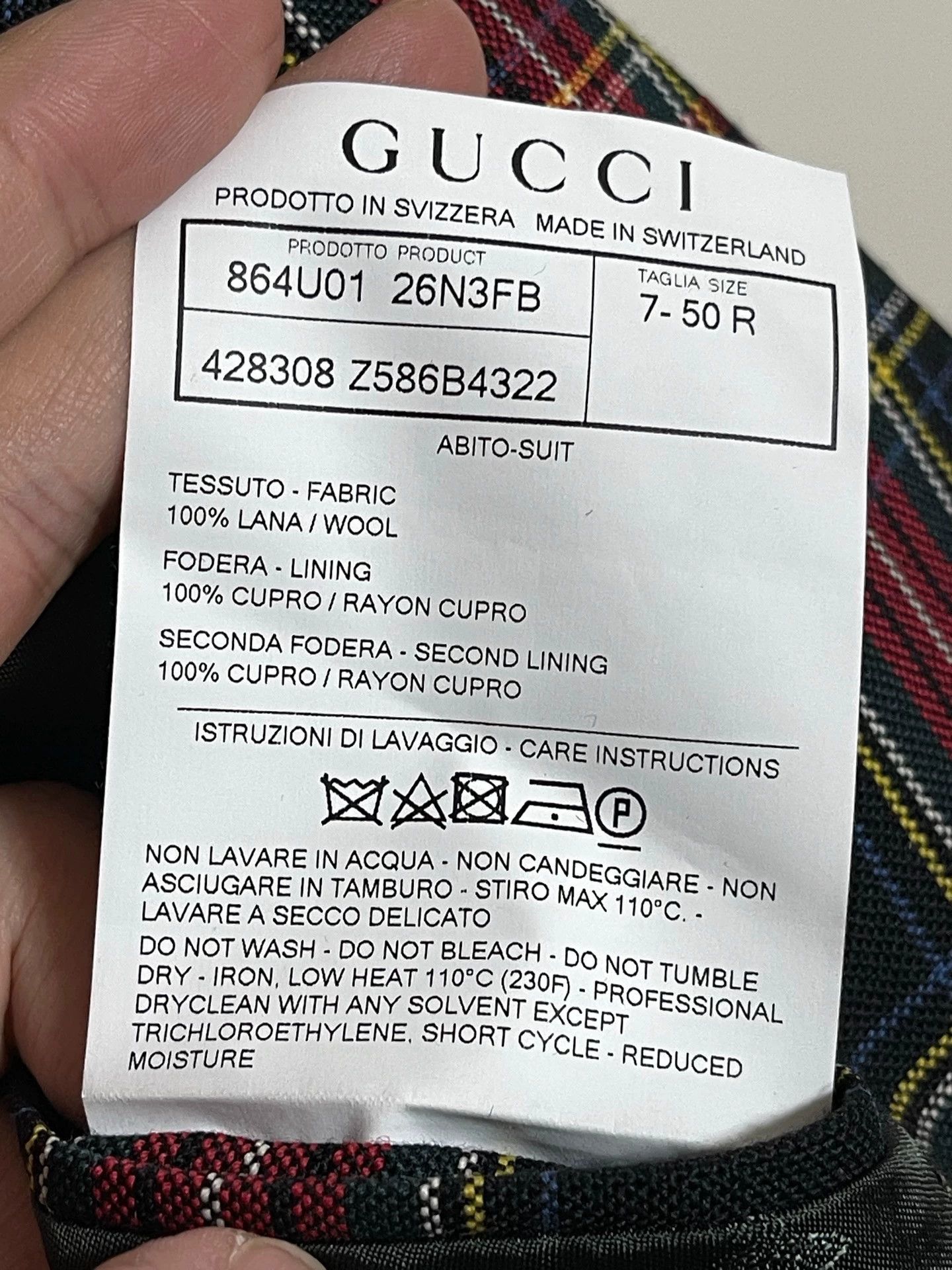 Gucci Gucci Men's Wool Check Slim Suit 50 New With Tags Size 50R - 7 Thumbnail