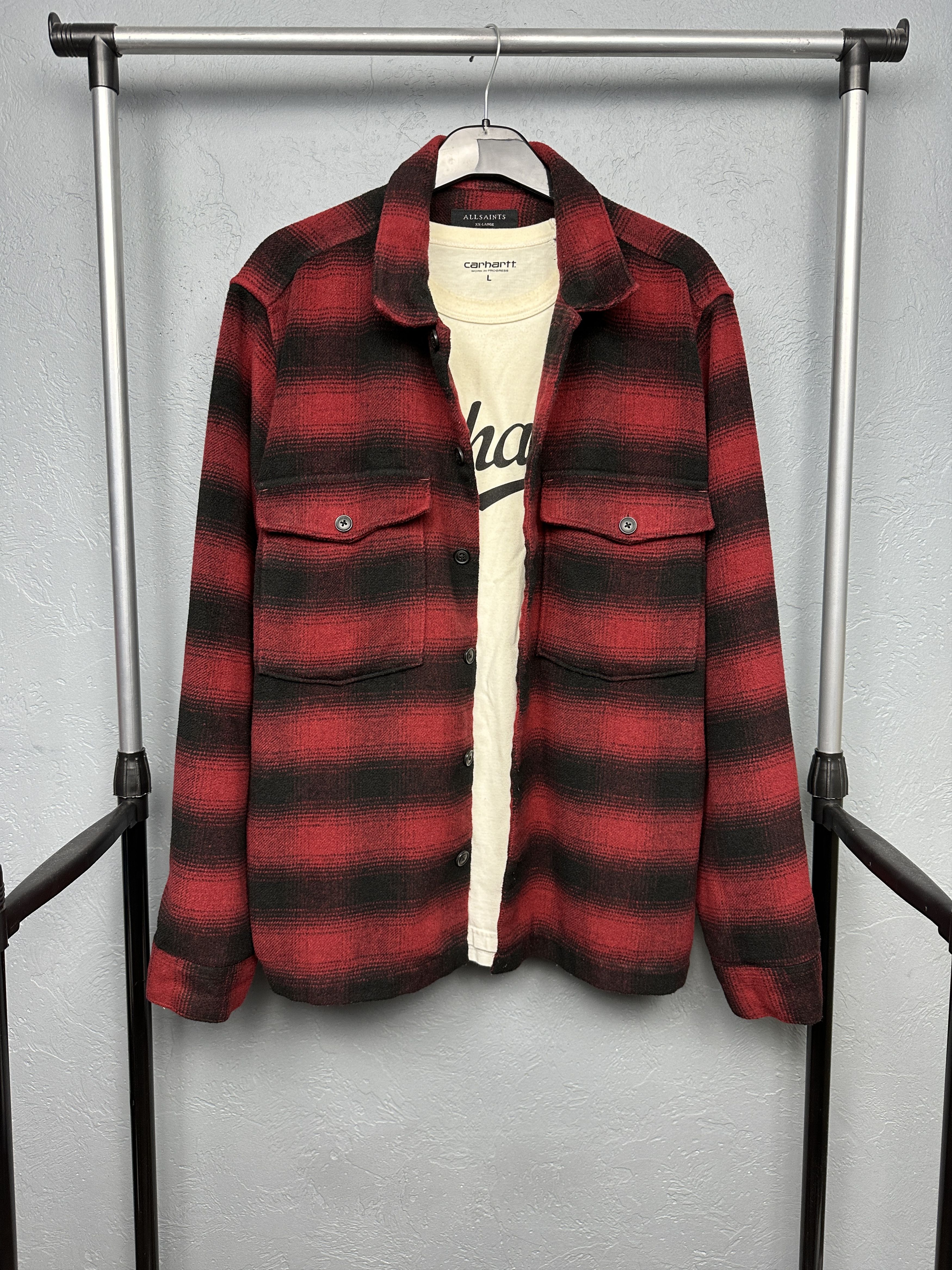 Allsaints Allsaints Bethune Mens Flannel Shirt Overshirt Jacket Size US XXL / EU 58 / 5 - 1 Thumbnail