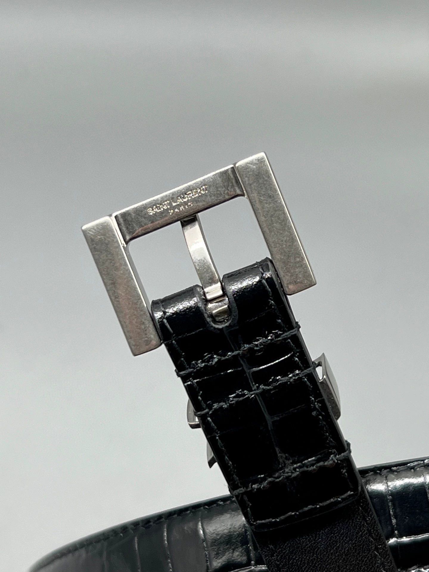 Yves Saint Laurent YSL Black Patent Crocodile Pattern Belt Size ONE SIZE - 3 Thumbnail