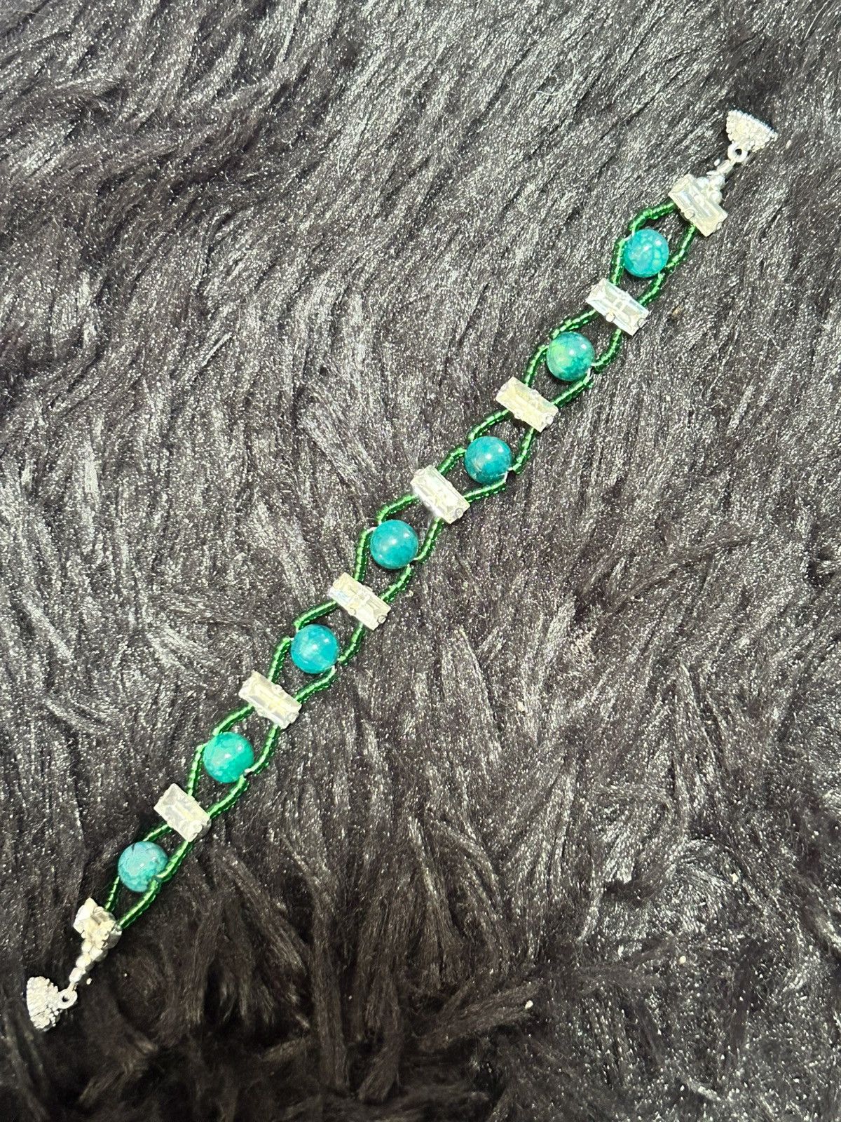 Handmade Handcrafted 8mm dragon vein agate faceted glass bar bracelet Size ONE SIZE - 7 Thumbnail