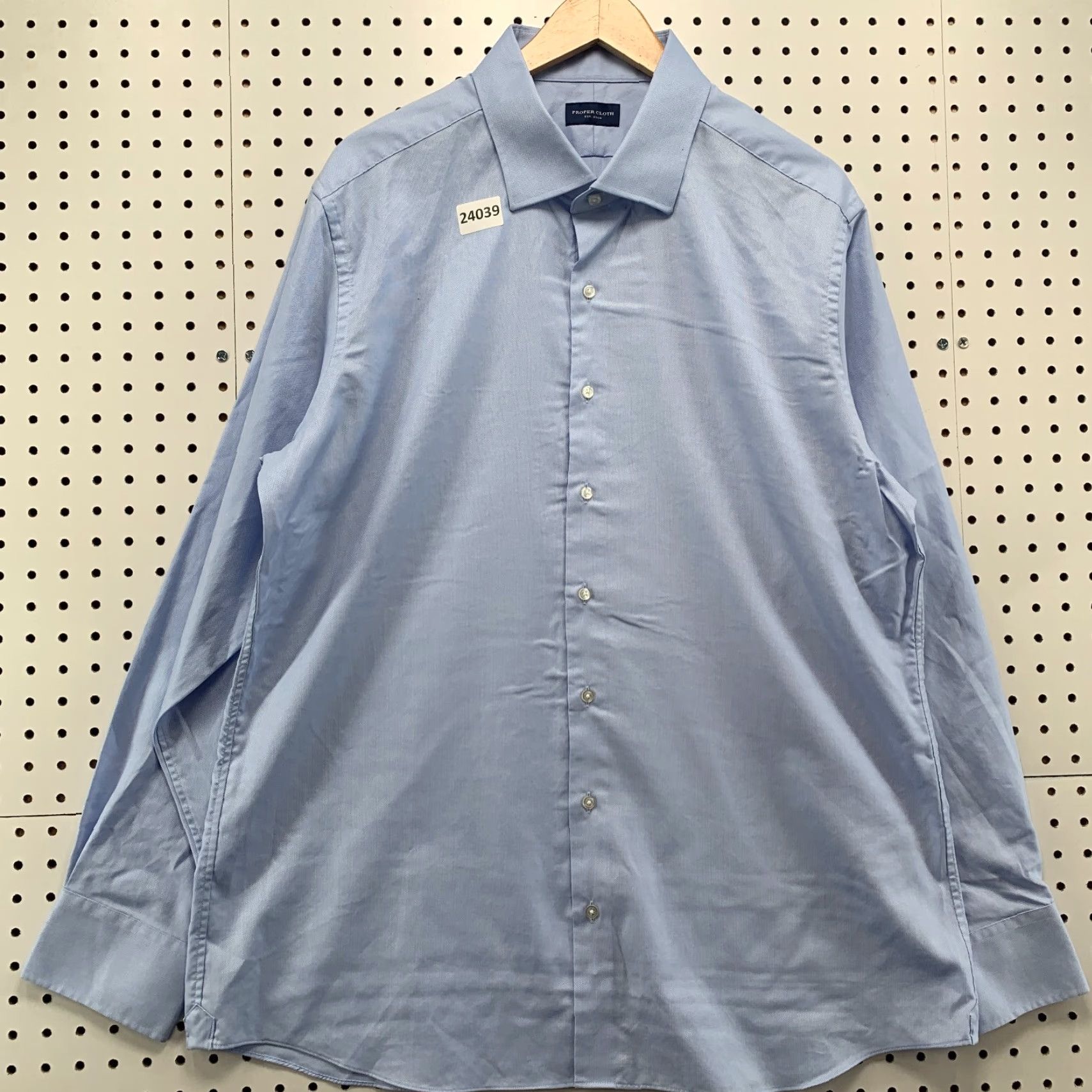 Proper Cloth Proper Cloth Shirt Mens Solid Blue Long Sleeve 2XL Cotton 19.2 Neck 25x31.5 Button-Up Size US XXL / EU 58 / 5 - 6 Thumbnail