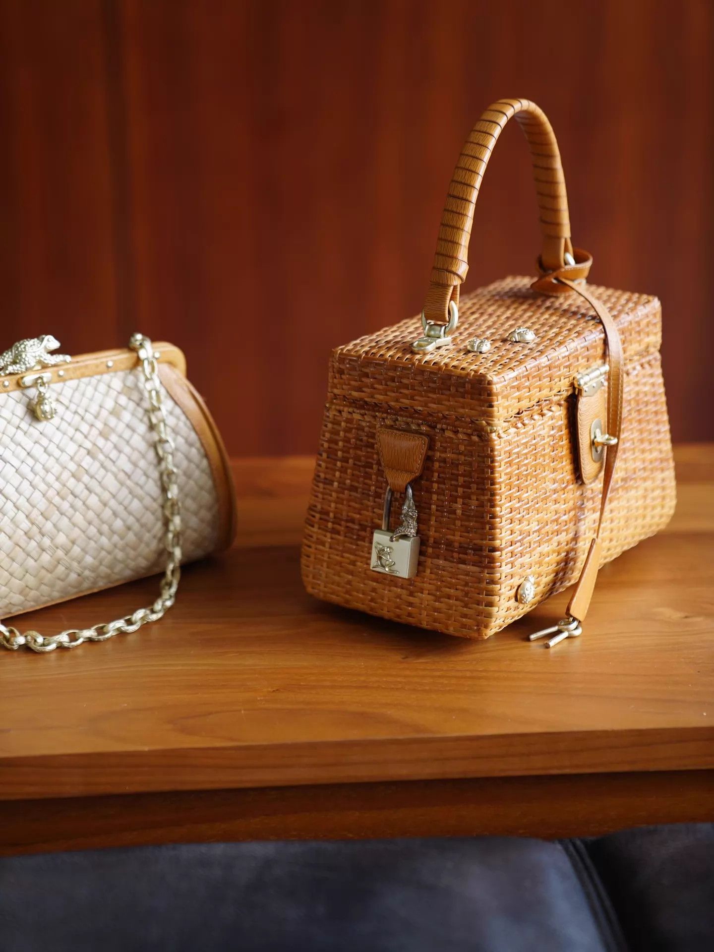 Other BKC Honey Wicker Basket w/ 3 Ladybugs, Lock, Strap Size ONE SIZE - 2 Thumbnail