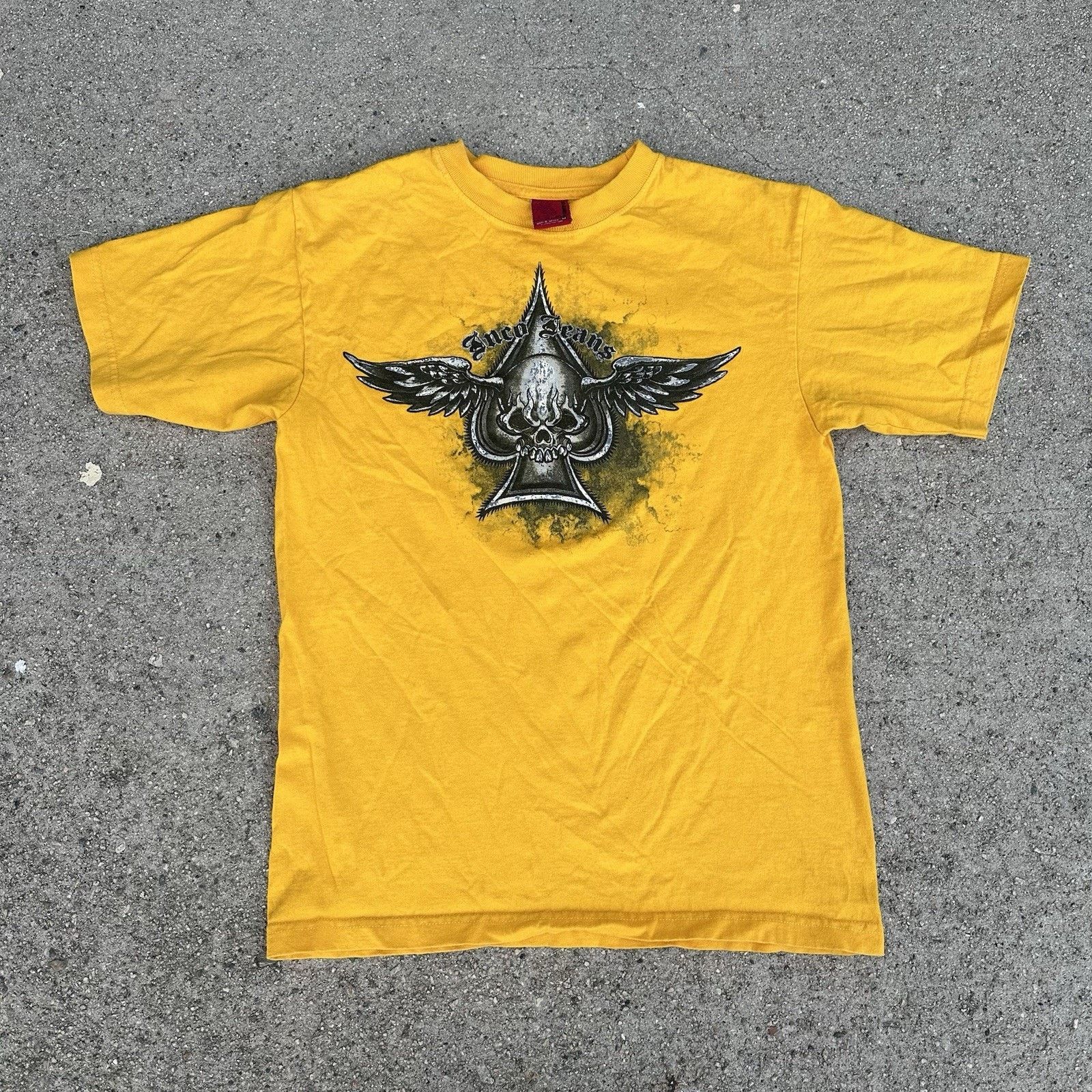 JNCO × Vintage Vintage 90s Y2K Jnco Jeans Skull Wings Yellow Tee T-Shirt Size US M / EU 48-50 / 2 - 3 Thumbnail