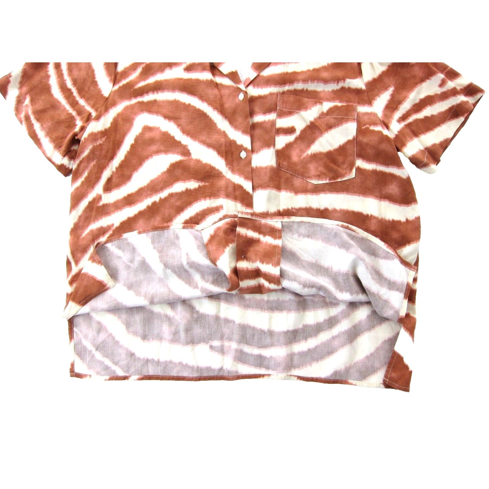 Pistola NWT Pistola Blouse Shirt Women Large Brown Ivory Safari Dream Button Short Sleeve Rayon Size L / US 10 / IT 46 - 5 Thumbnail