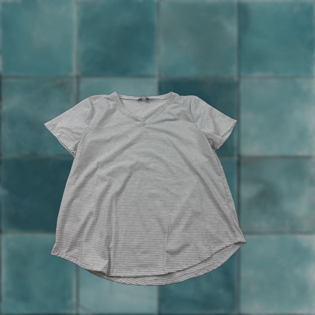 Vintage Green Envelope Shirt Womens Large White Gray Stripe V-Neck Short Sleeve Top Size L / US 10 / IT 46 - 1 Thumbnail