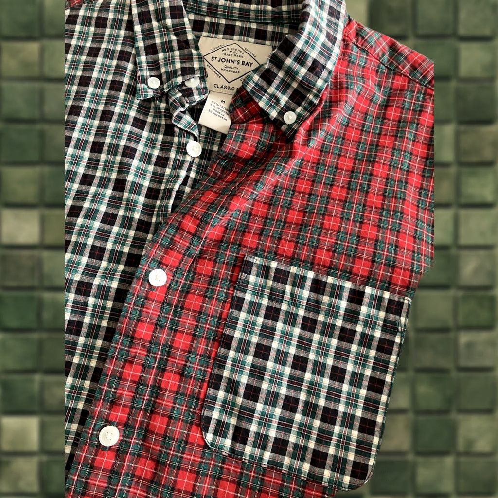 Vintage St. Johns Bay Mens Medium Red Black Tartan Mashup Long Sleeve Button Down Christmas Size US M / EU 48-50 / 2 - 1 Thumbnail