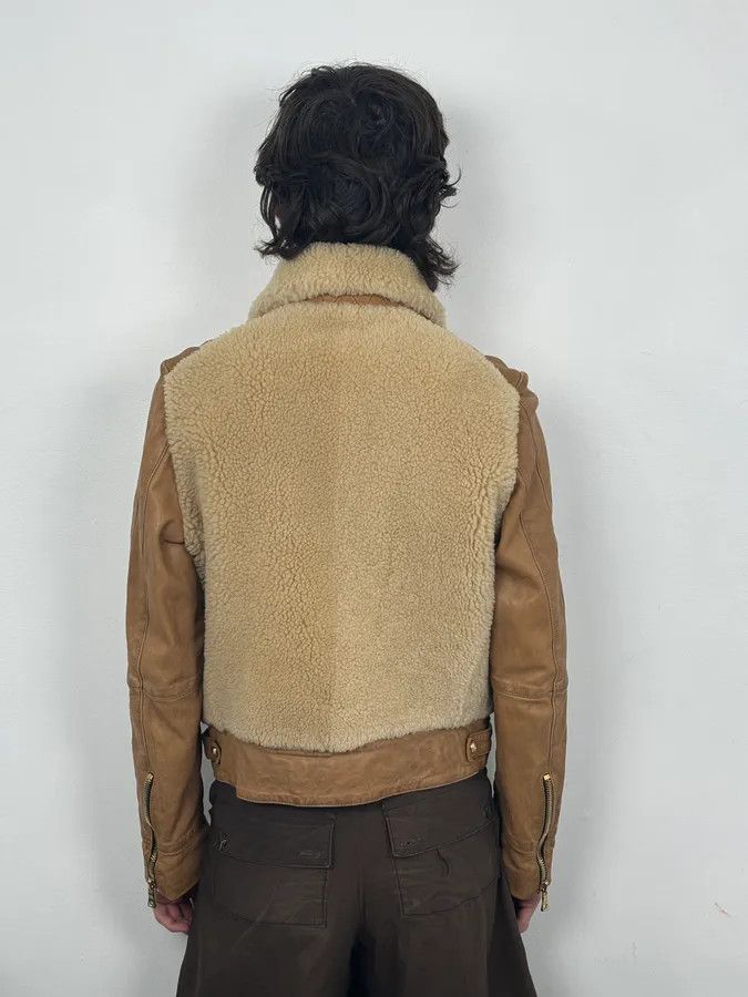 Balmain 2010s Balmain Beige & Brown Shearling Biker Leather Jacket Size US S / EU 44-46 / 1 - 2 Thumbnail