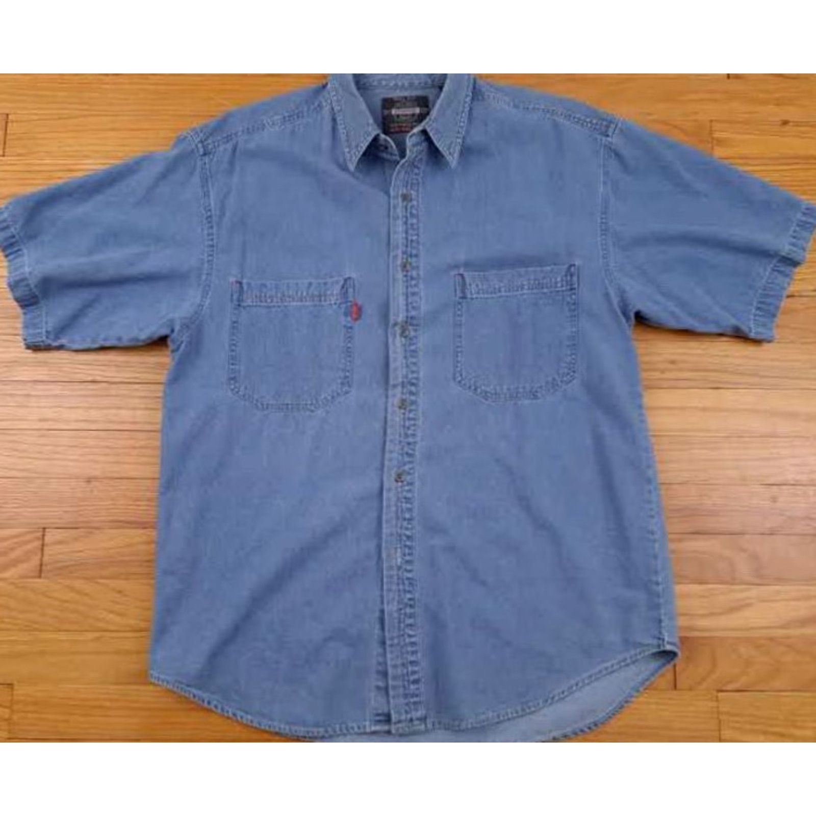 Vintage VINTAGE Bugle Boy Goldcrest Blue Jean Full Button Shirt Large Mens Denim Short Sleeve Button-Up Blue 30in Long 23in Pit to Pit Regular Size L Size US L / EU 52-54 / 3 - 2 Thumbnail
