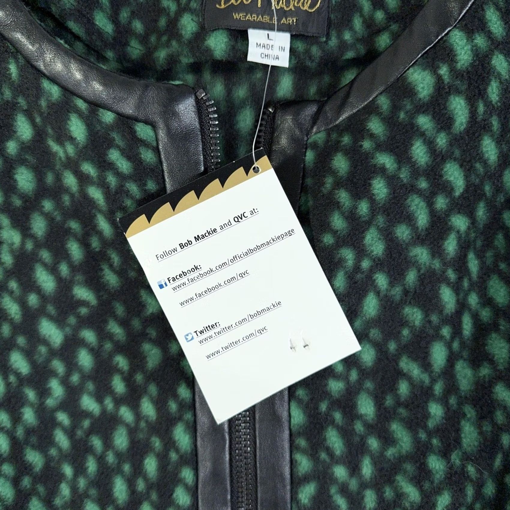 Bob Mackie VINTAGE Bob Mackie Jacket Womens L Green Black Zip Front Faux Leather Trim Print Size L / US 10 / IT 46 - 5 Thumbnail