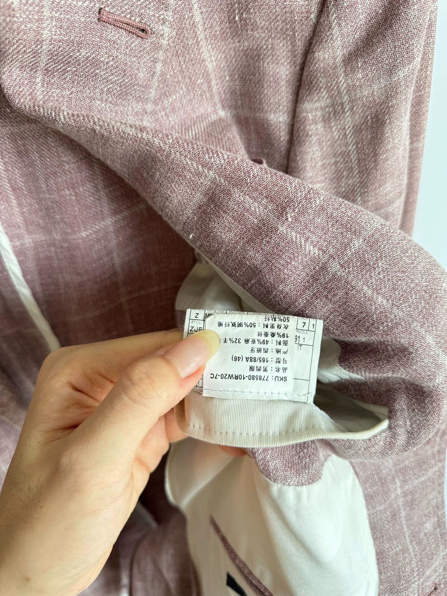 Ermenegildo Zegna Zegna 46 Linen Wool Silk Pink Check 3 Roll 2 Blazer Size 46R - 8 Thumbnail