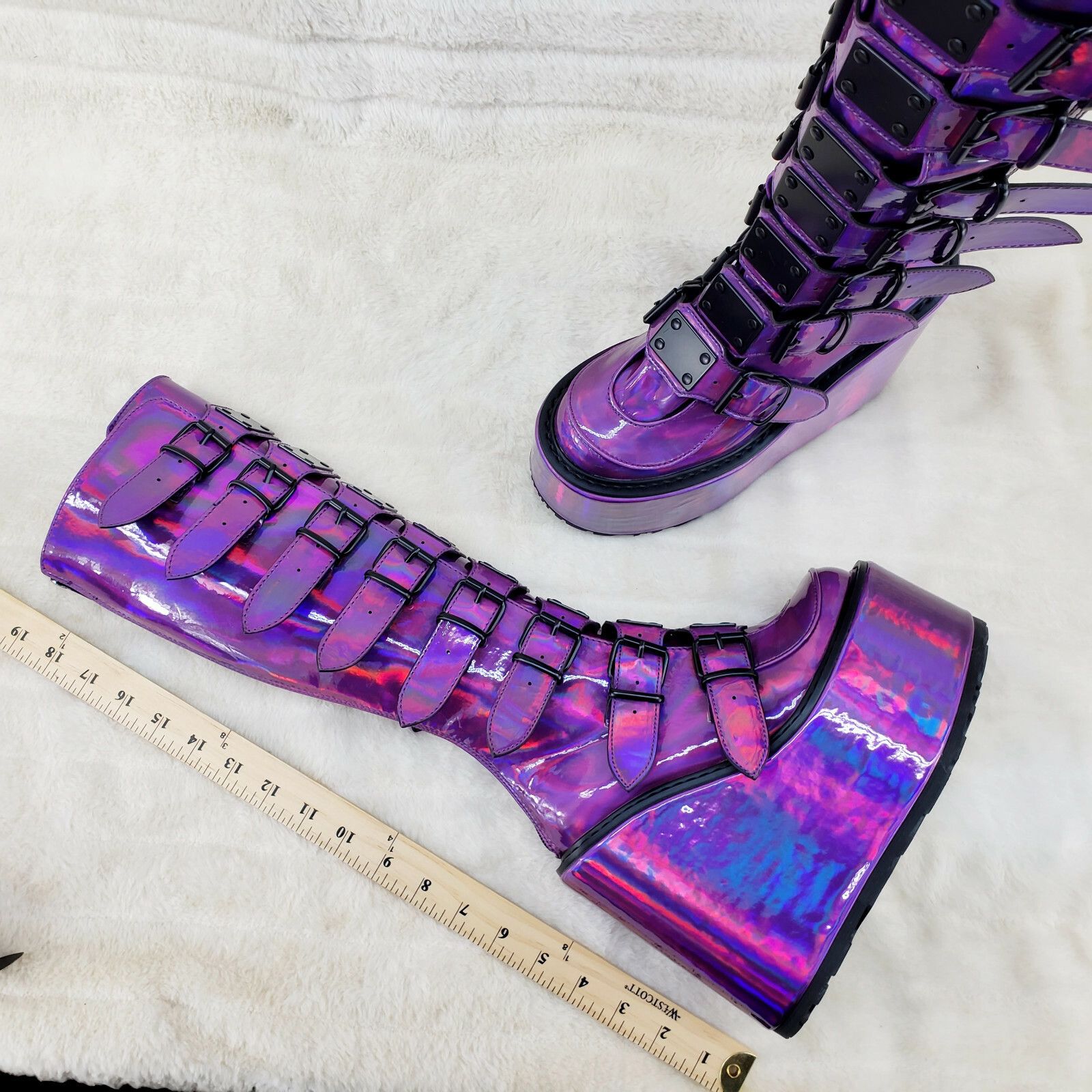 Demonia Cult DEMONIA Swing 815 Purple hologram Goth Punk Knee Boot 5.5" P Size US 7 / IT 37 - 8 Thumbnail
