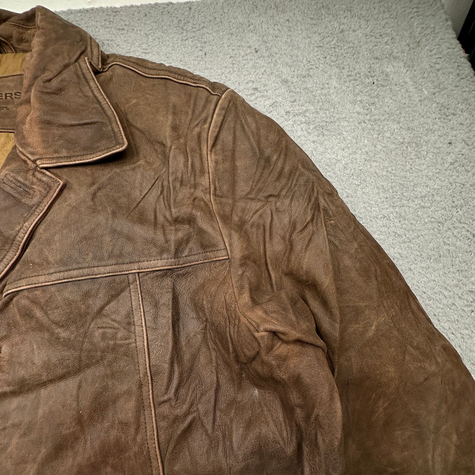 Dockers Vintage Dockers Brown Distressed Leather Coat Men XL Trench Size US XL / EU 56 / 4 - 8 Thumbnail