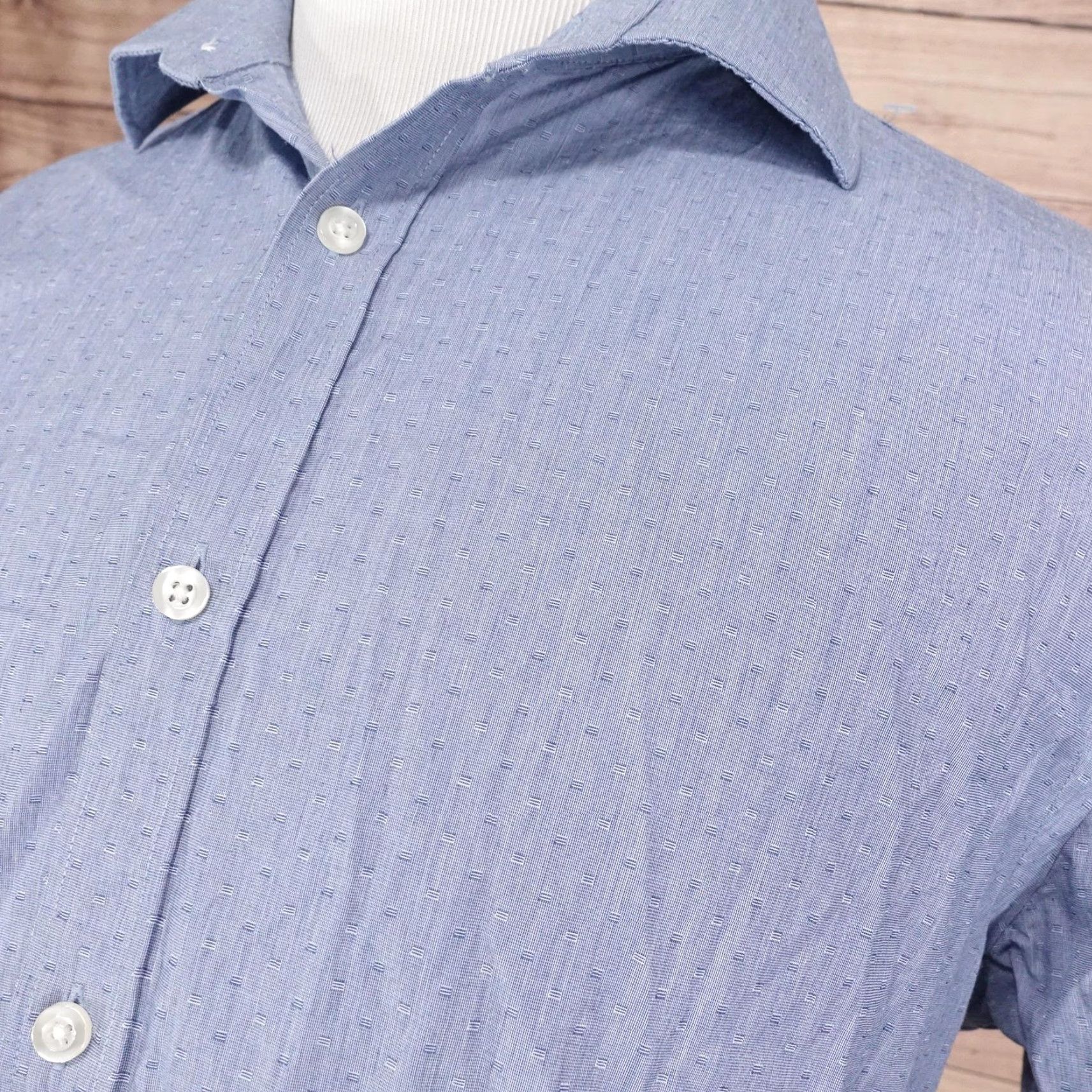 Michael Kors Michael Kors Dress Shirt Mens XL 17 34/35 Blue Geometric Slim Fit Long Sleeve Shirt Size 46R - 2 Thumbnail