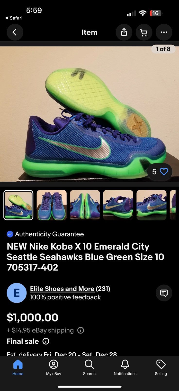 Nike Kobe 10s Emerald cities Size 13 Men’s Size US 13 / EU 46 - 8 Thumbnail