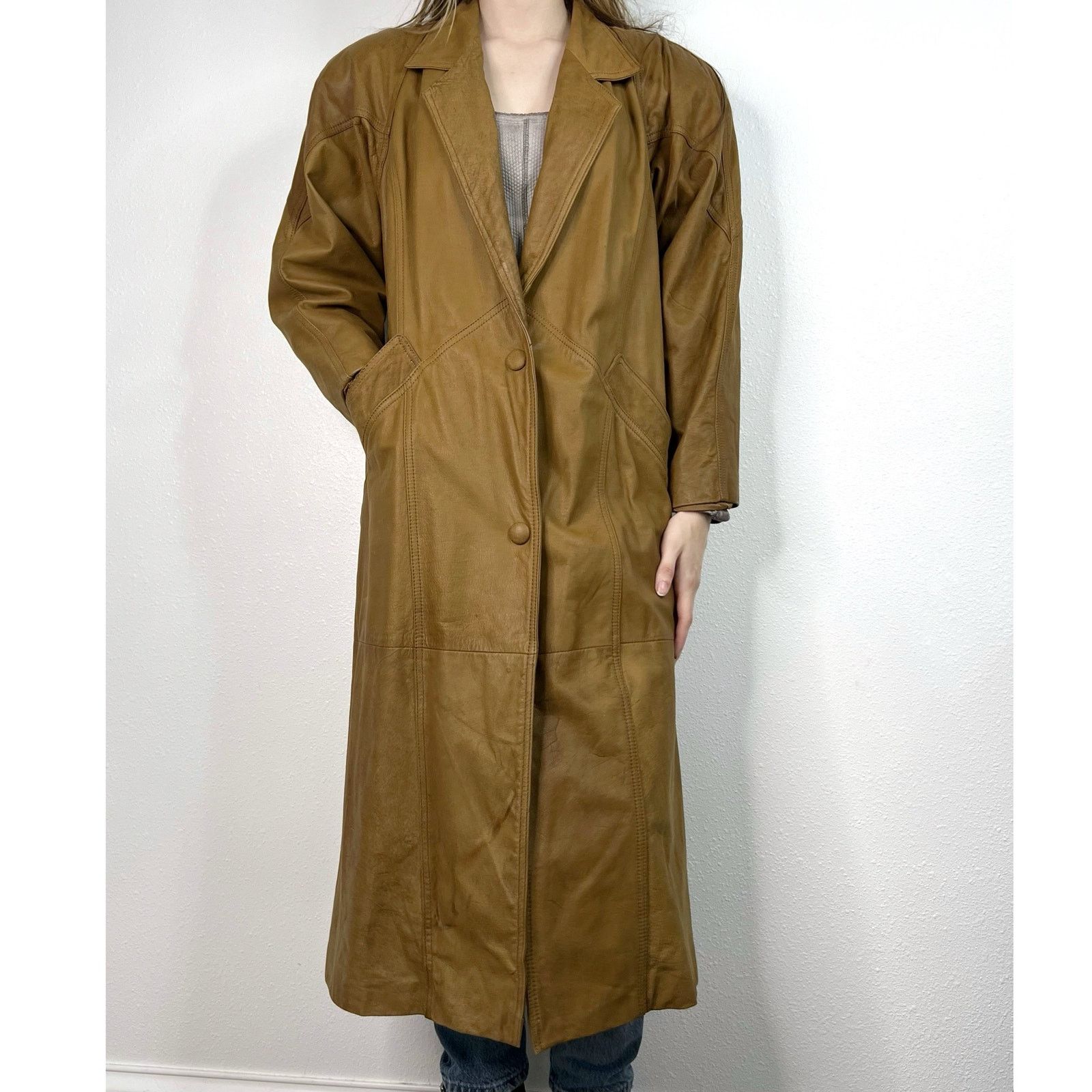 Vintage Vintage 80s Brown Leather Trench Coat Winlit Small Petite Size S / US 4 / IT 40 - 2 Thumbnail