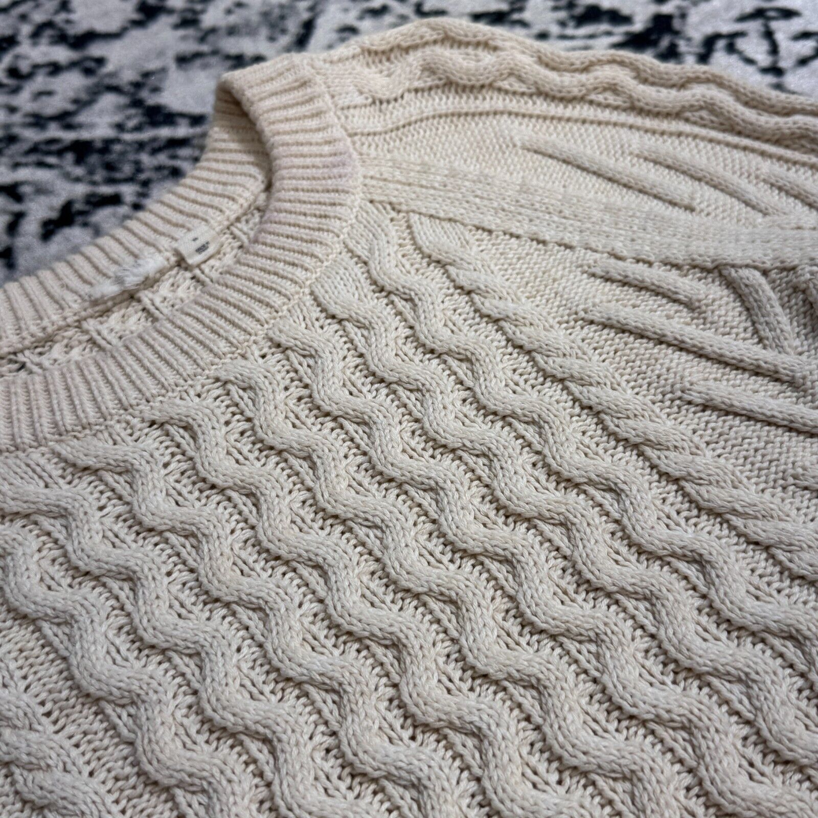 Vintage Vintage Unisex Cream White Cotton Sweater Size S Cableknit Size US S / EU 44-46 / 1 - 9 Thumbnail