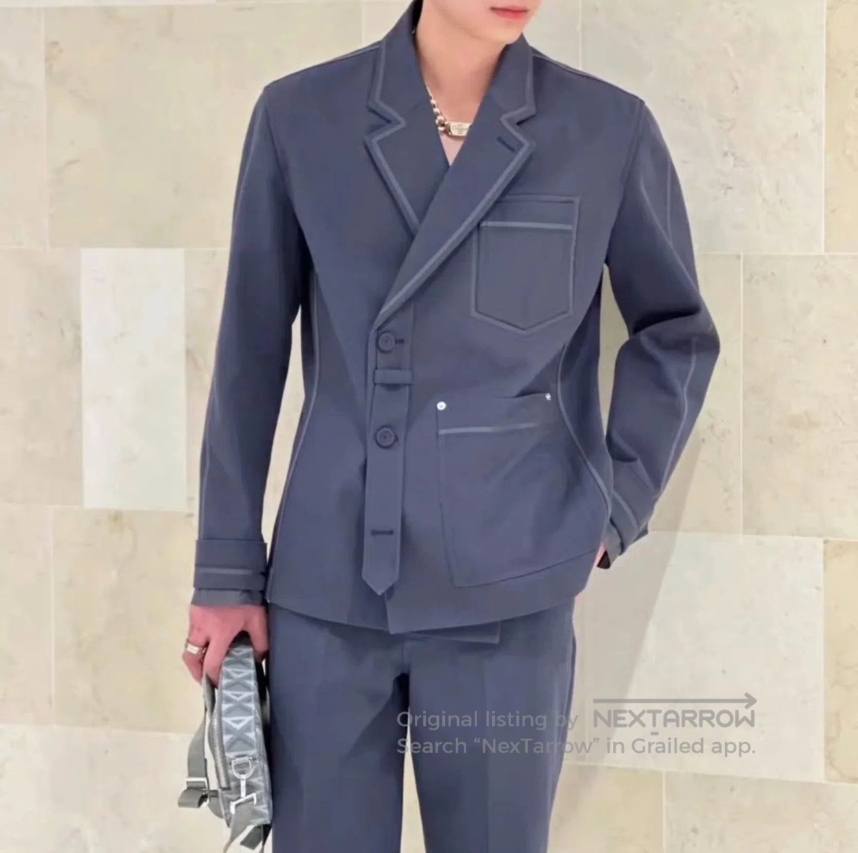 Dior Dior Navy Blue Suit Jacket with Tie. Size US M / EU 48-50 / 2 - 7 Thumbnail