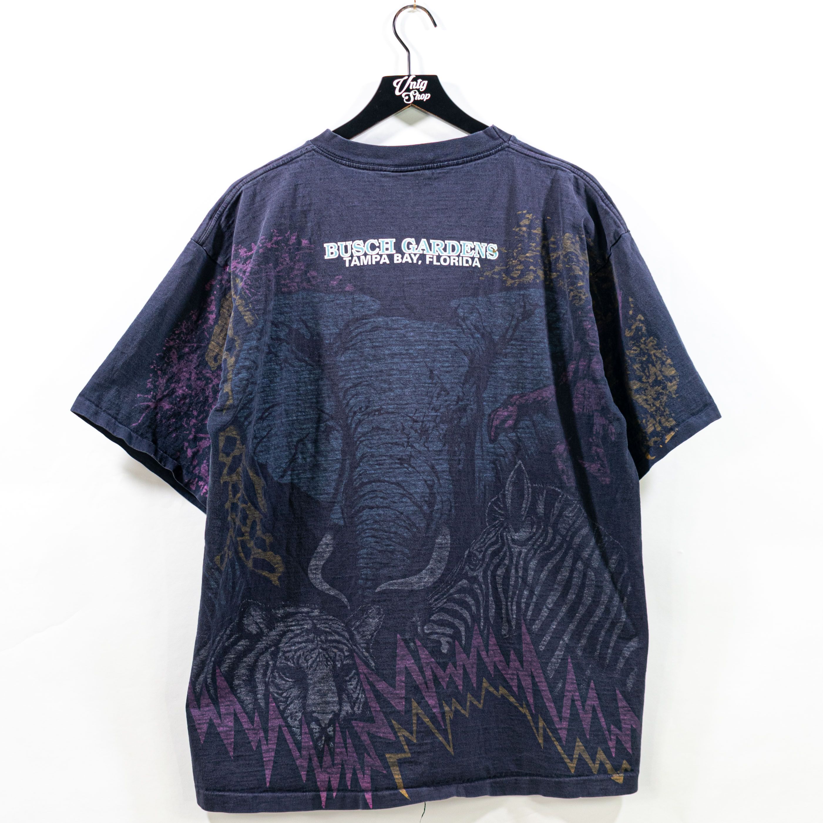 Vintage Busch Gardens Tampa Animal Zebra Elephant AOP T-Shirt VTG Size US XL / EU 56 / 4 - 2 Thumbnail