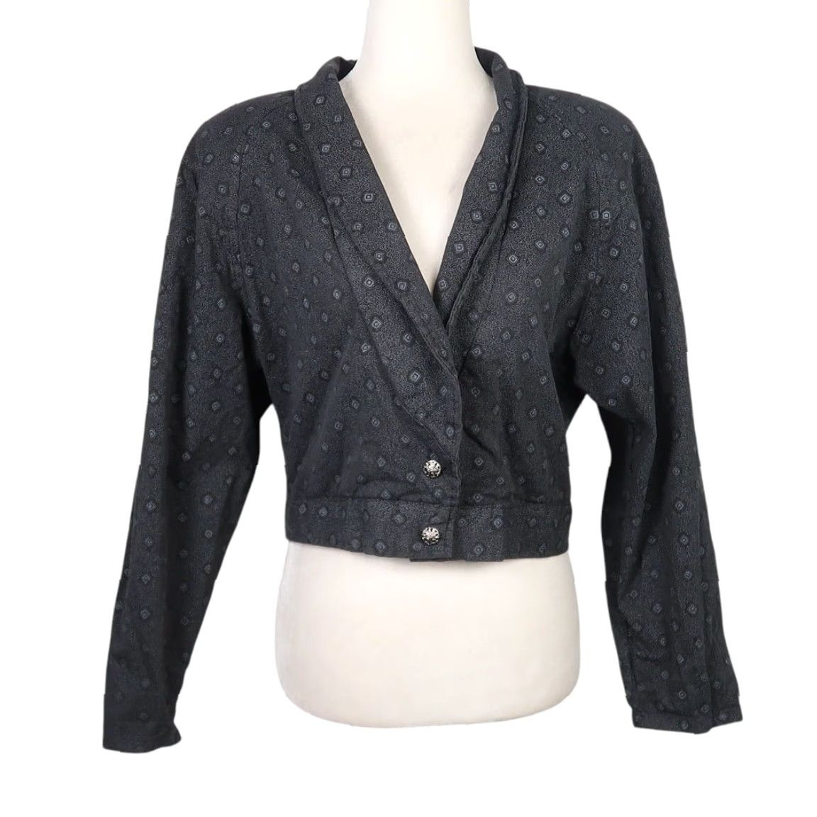 Vintage VINTAGE A. Byer Blazer Jacket Geometric Print Crop Dark Grey L Womens Short Length Button Closure 80s Size L / US 10 / IT 46 - 2 Thumbnail
