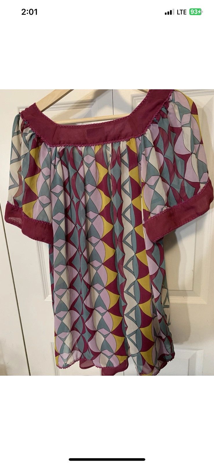 Nicole Miller Nicole Miller womens sz S blouse purple gray geometric Size S / US 4 / IT 40 - 8 Thumbnail