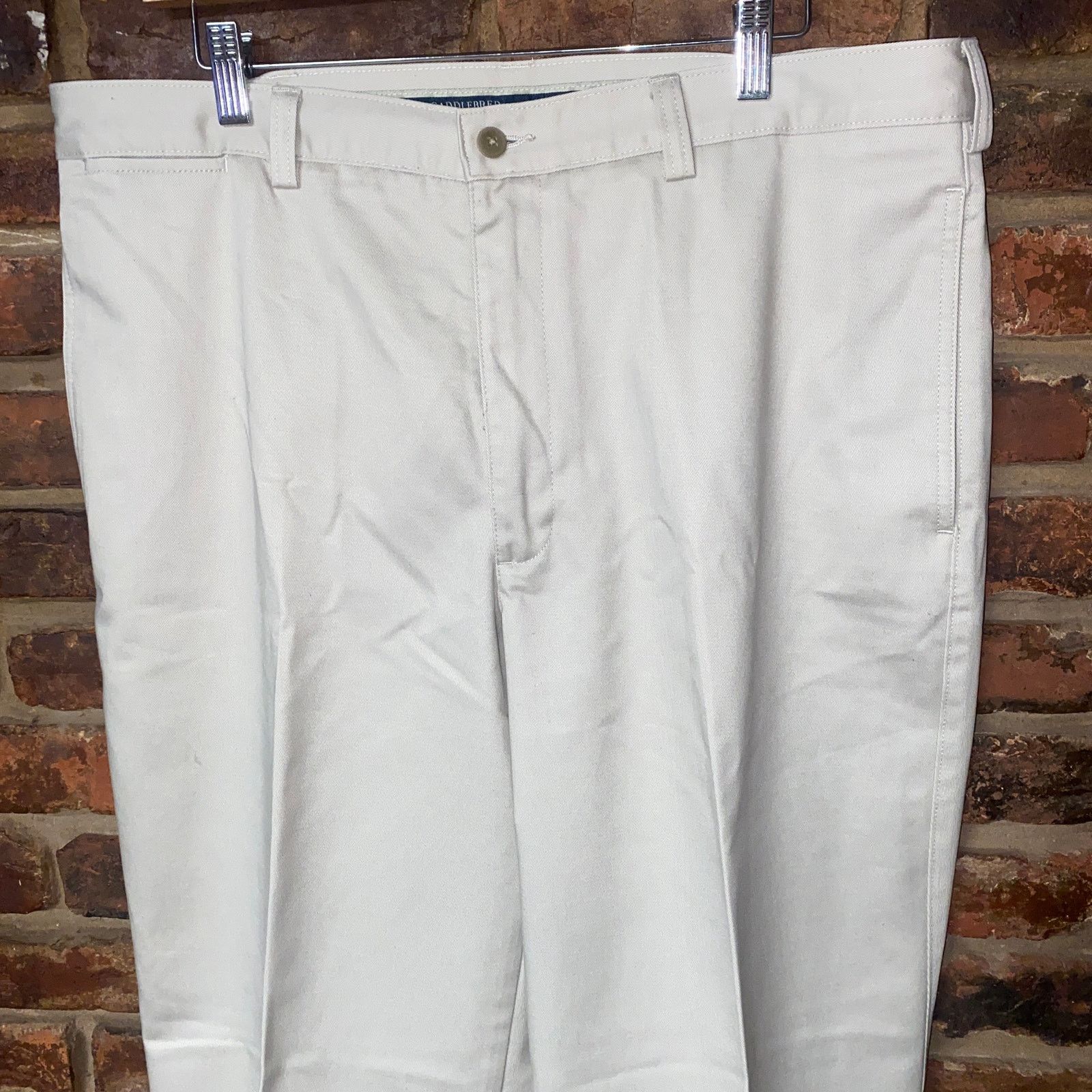 Saddlebred Saddlebred Tan Flat Front Straight Dress Pants Chinos 36x26* Size US 36 / EU 52 - 2 Thumbnail