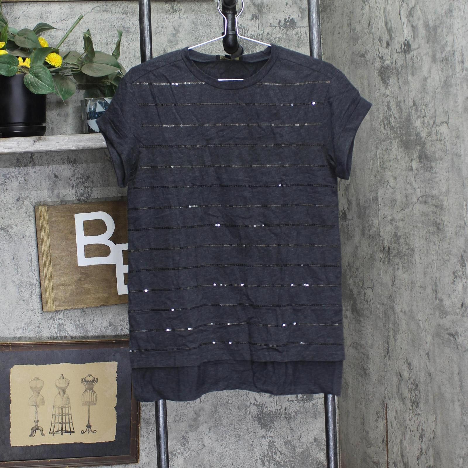 Designer Dg2 By Diane Gilman Sleeve Shirt Top Charcoal Black S Size S / US 4 / IT 40 - 1 Thumbnail