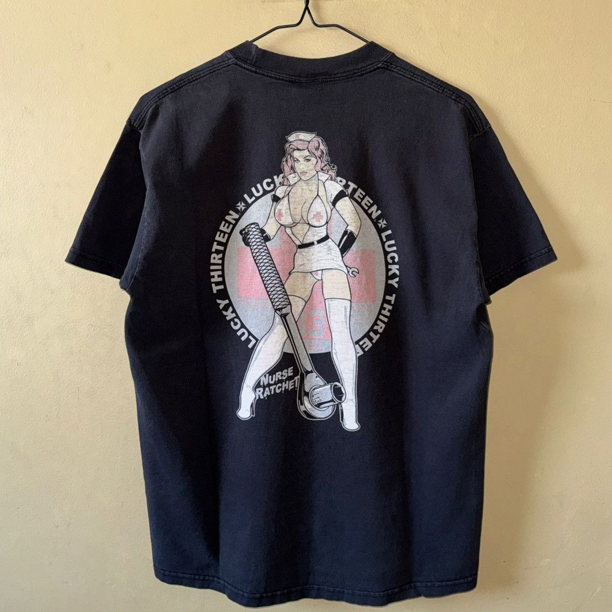 Y2K Lucky 13 Pin Up Girl West Coast Choppers Style Cross Tee
