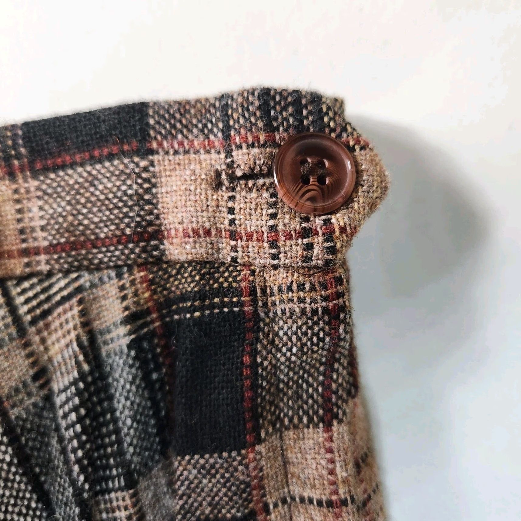 Vintage VINTAGE Panther Wmns |Modern 2-4| VTG Wool/Trevira Polyester Blend Pleated Midi Skirt Shirt Womens XS Brown Plaid 80s Academy Wardrobe - Mens? Size 26" / US 2 / IT 38 - 7 Thumbnail