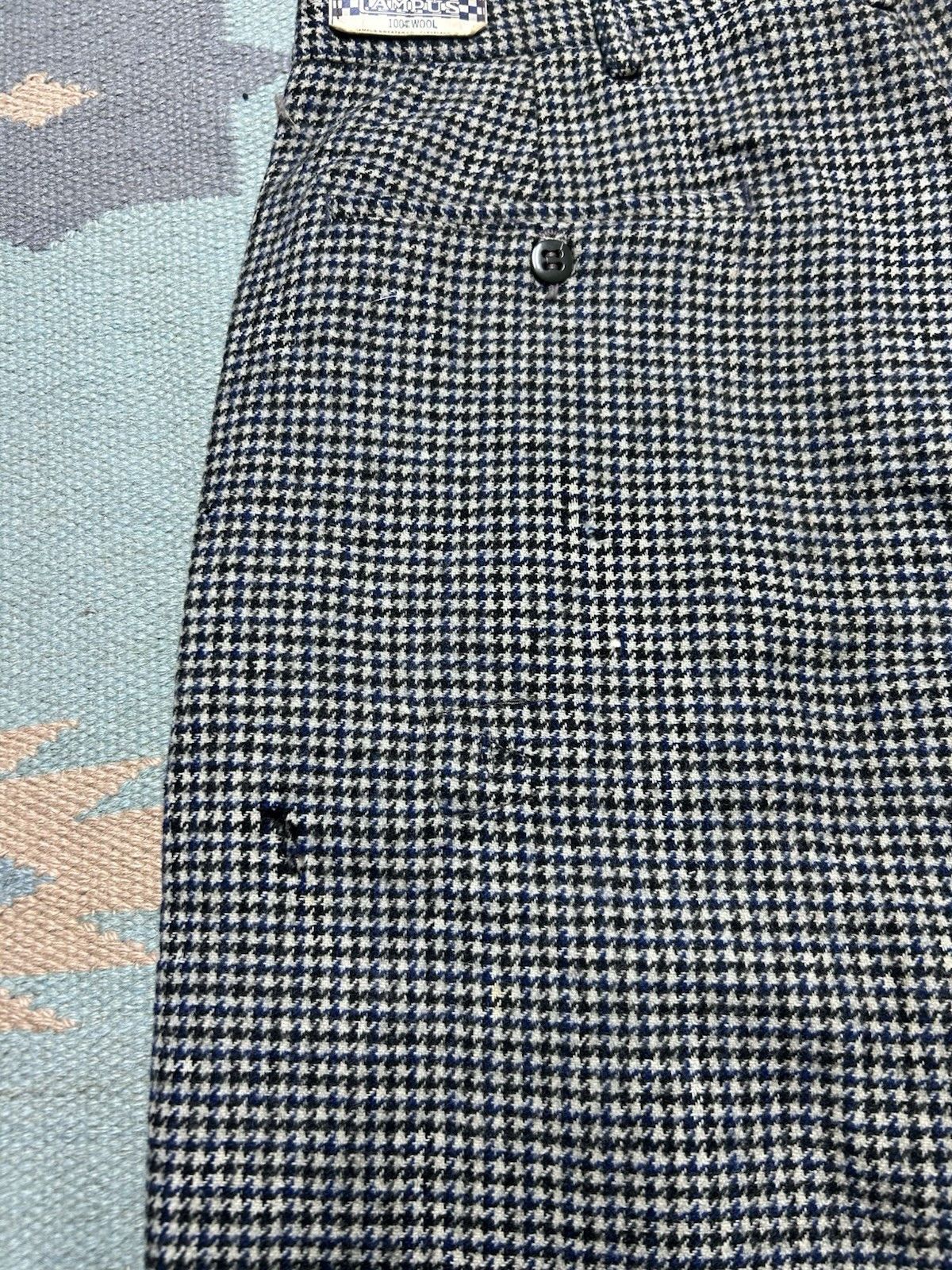 Vintage 1940s drop loop slacks wool pants Campus houndstooth FLAW 29 Size US 29 - 17 Thumbnail
