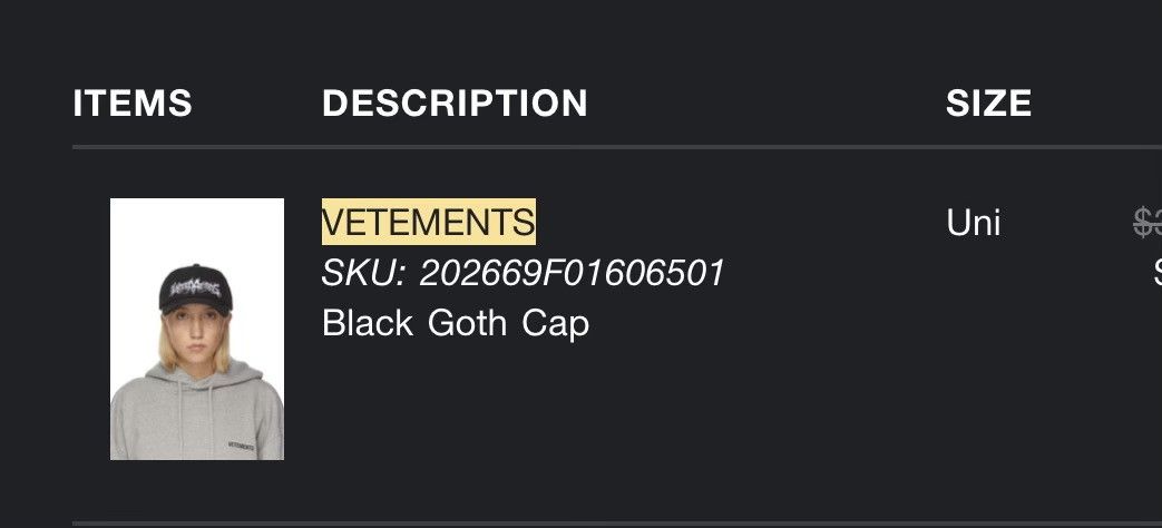 Vetements AW16 - Goth Logo Hat Size ONE SIZE - 8 Thumbnail